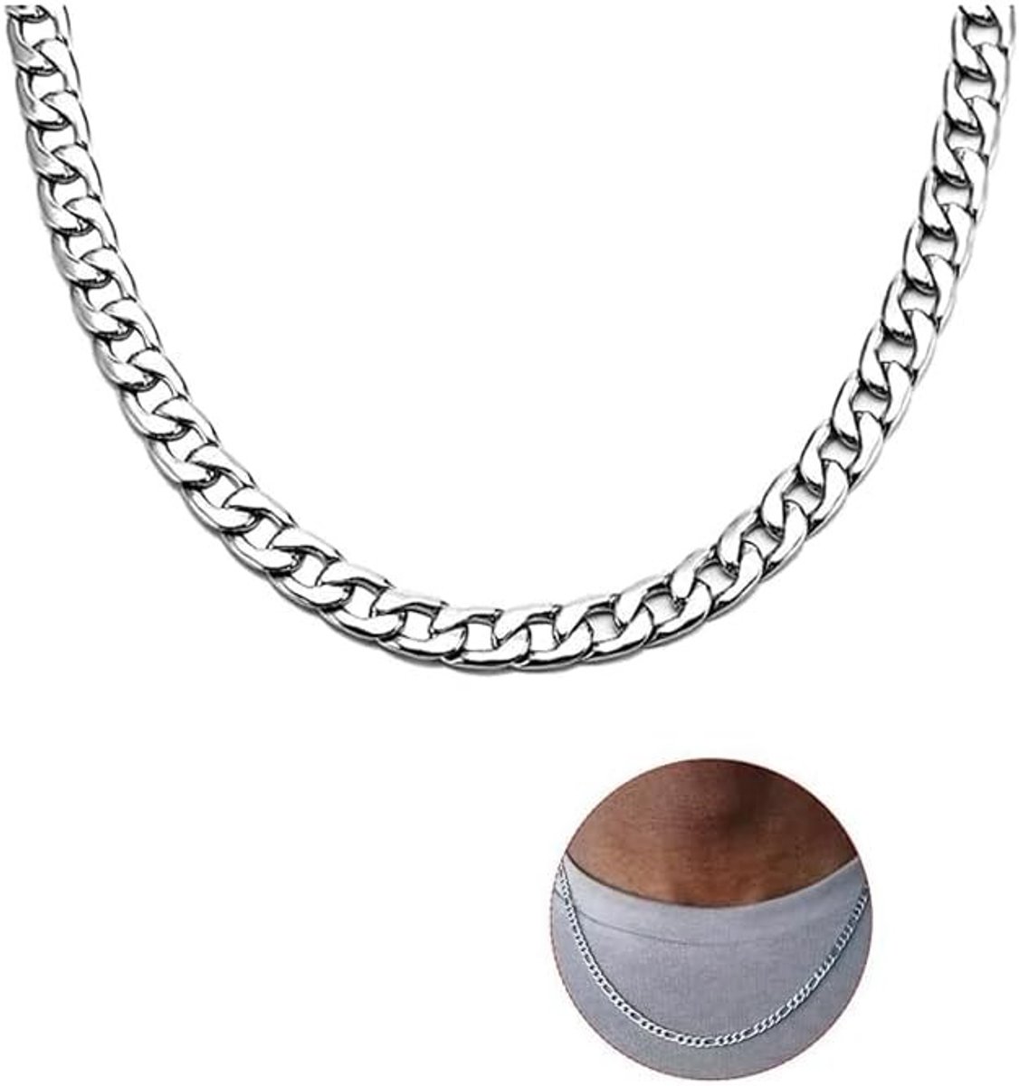 Stalen schakelketting met diamantafwerking, 3 mm breed, 60 cm lang, hip hop stijl, cadeau voor mannen en jongens, trendy en duurzaam