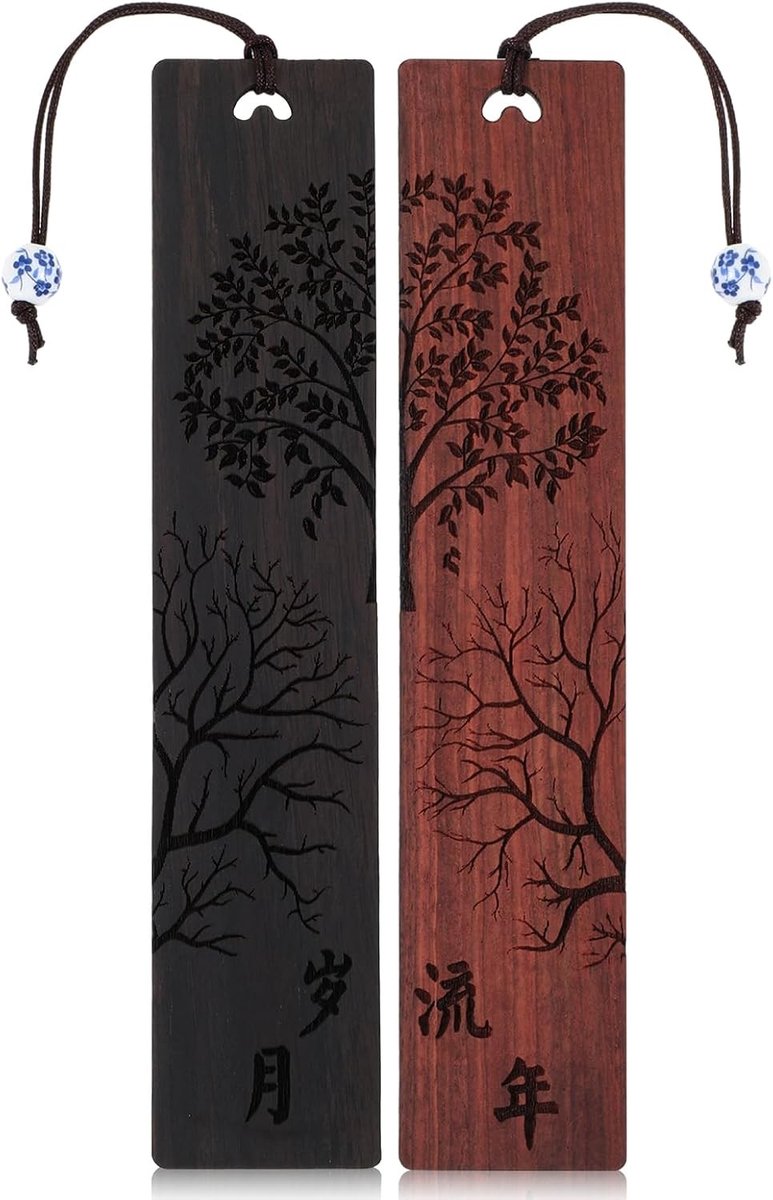 Set van 2 Handgemaakte Houten Boekenleggers voor Boekenliefhebbers - Vintage Design, Natuurlijke Houtsnede, Traditionele Stijl - Perfecte Accessoires voor Mannen en Vrouwen