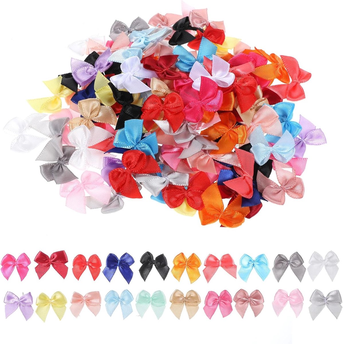 100 Stuks 2.5cm Multicolor Strikjes van Satijn voor DIY, Scrapbooking, Cadeauverpakking en Haaraccessoires