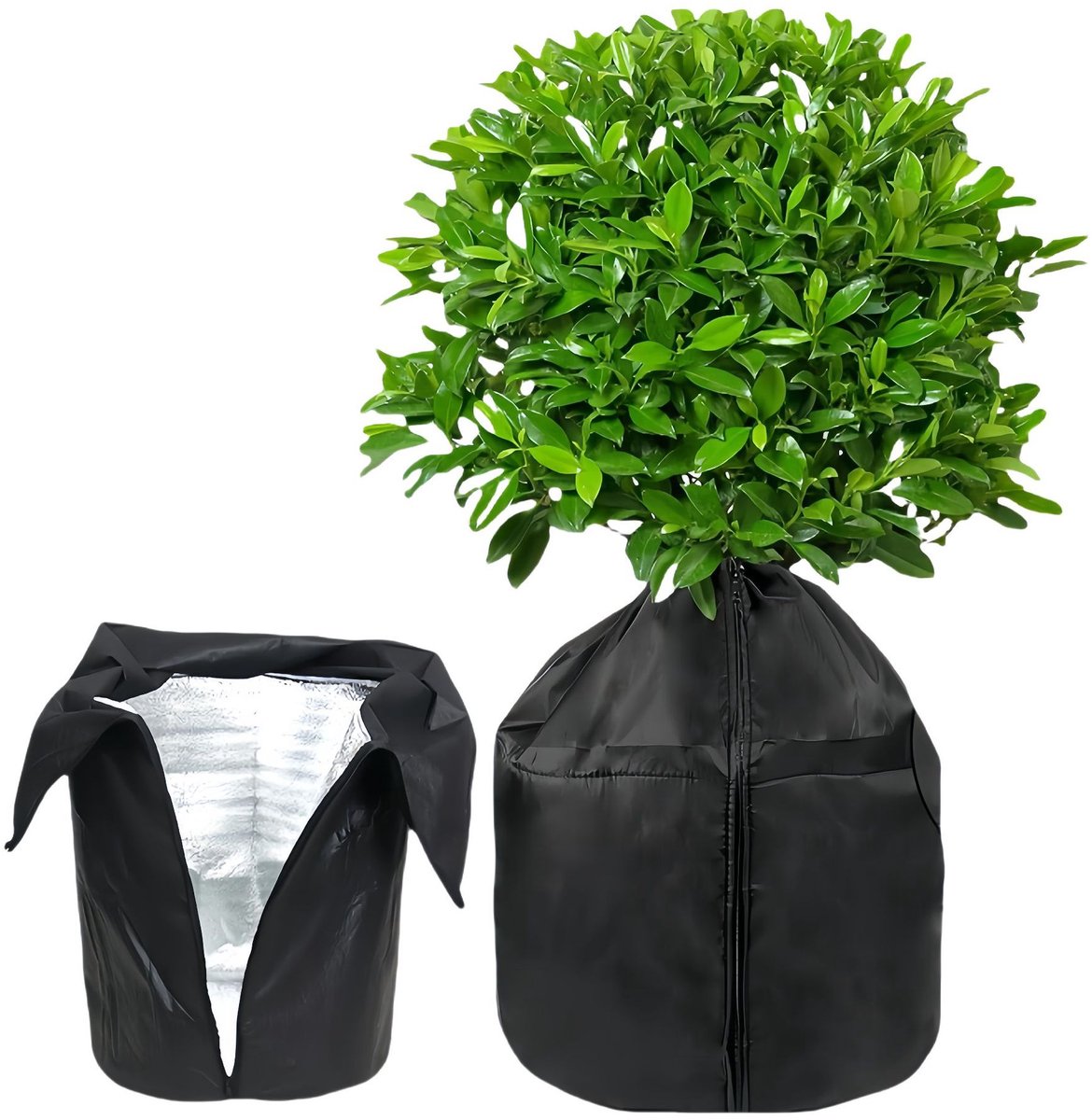 Zwarte thermische plantenhoes van 45 × 50 cm, winter‑ en vorstbescherming voor bloempotten en buitenplanten