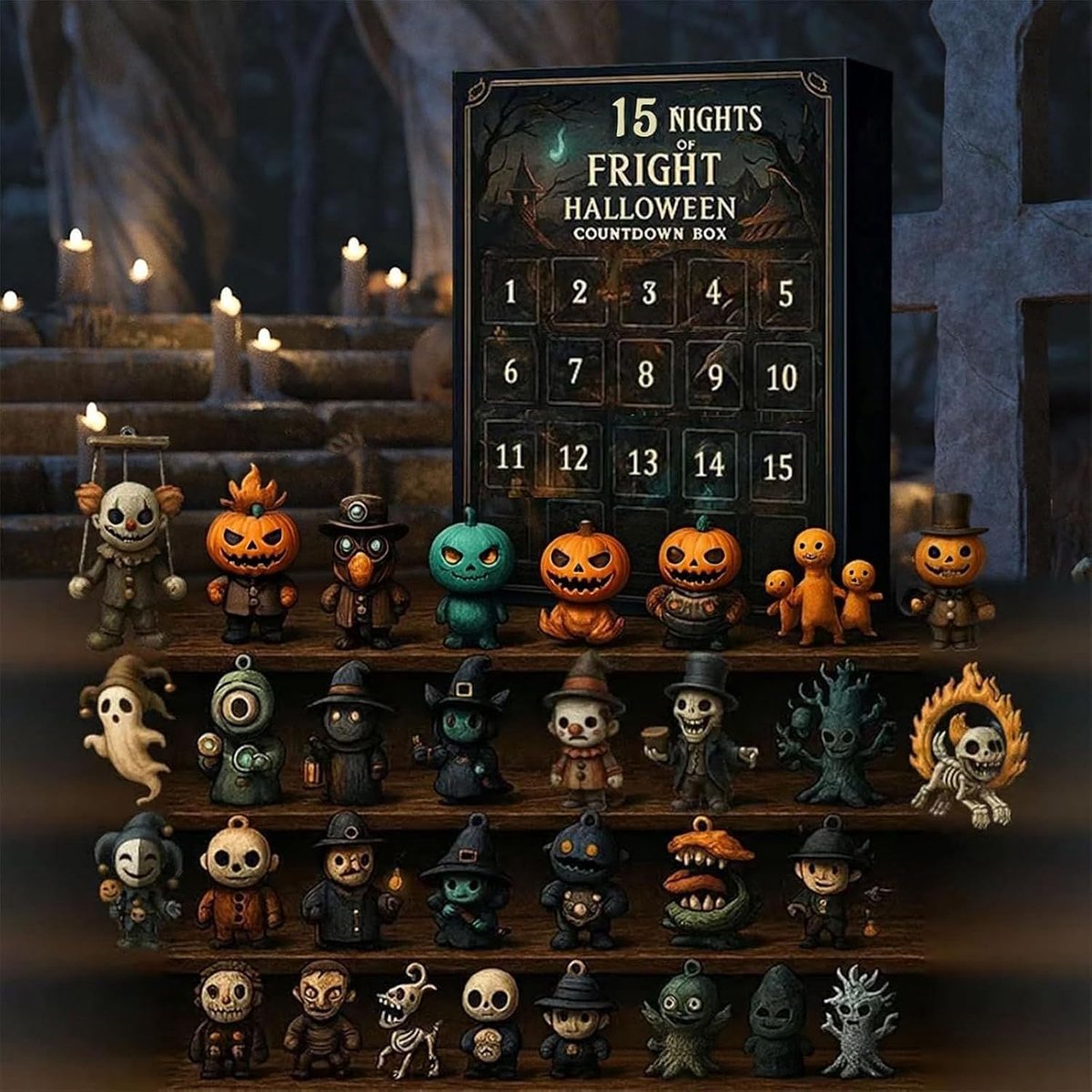 Halloween Adventskalender - 15 Verrassingen - PVC Resin Mini Figuren - Meerkleurig - 15 Dagen Tellend