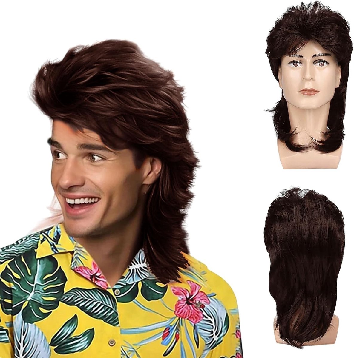 Heren 80s Rocker Peruk, Lange Krullende Hippie Pop Rock Haarstijl voor Carnaval en Halloween Kostuums