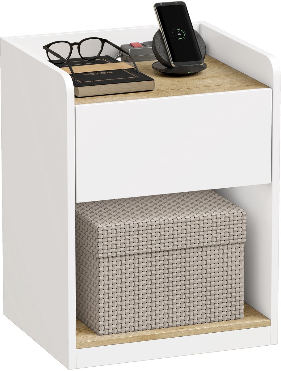 Homcom Nachtkastje - Spaanplaat, MDF - 42 x 37 x 55 cm - Wit