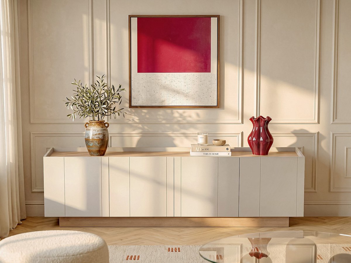 Vente-unique Tv-meubel met 4 deuren - Beige en Natuurlijk licht ANARZA
