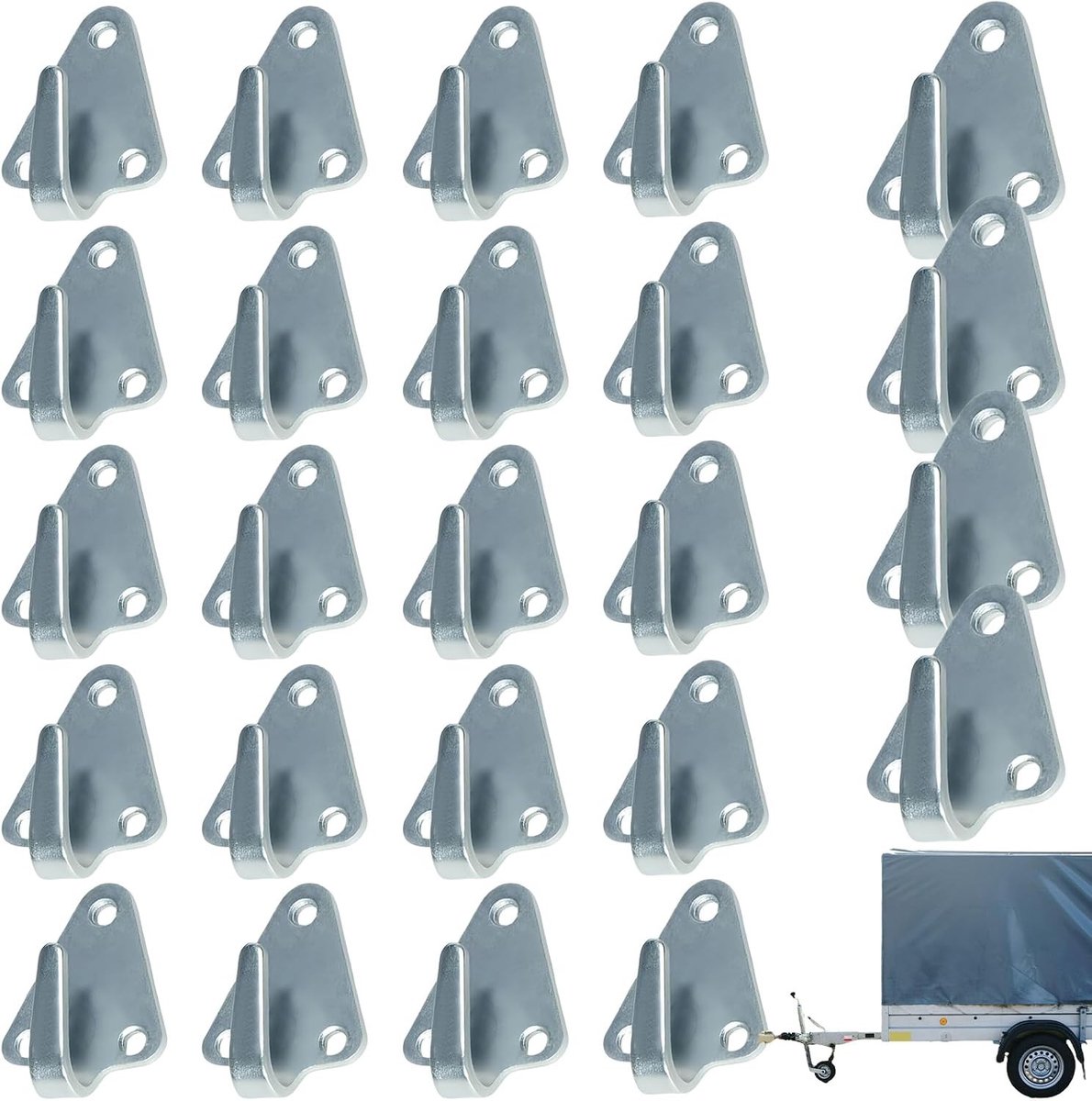 Set van 24 Robuuste Tarp Haakjes met Drie Gaten - Gegalvaniseerde Ijzeren Spanhaak voor Netten, Zeilen en Lastbeveiliging