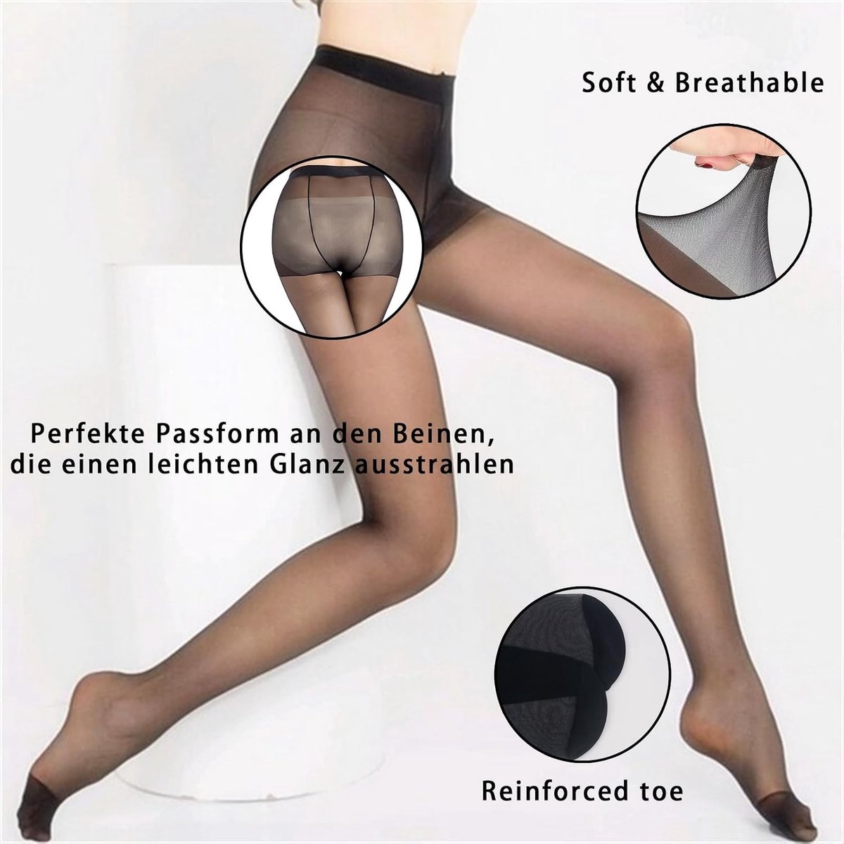 4 Paar Dames 20D Zwarte Panty’s - XL, Zacht en Rekbaar, Hoge Taille met Ondersteuning en Versterkte Teennaden, Comfortabele Damesmode
