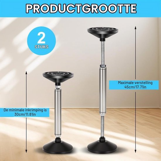 Verstelbare Steunbalk 15-52 cm, Ondersteuningssysteem voor Meubels, Tot 300 kg, Ideaal voor Keukenkasten, Badkamers en Sofas (Set van 2) — afbeelding 5