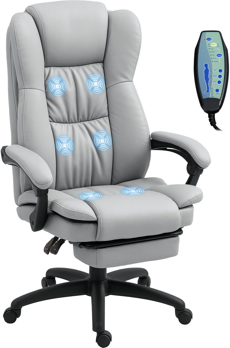 Vinsetto-Bürostuhl mit Massagefunktion-Kunstleder, Schaumstoff-68,5B x 68,5T x 113-121H cm-Hellgrau
