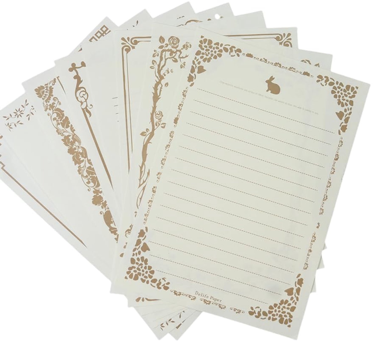 Set van 80 Vintage Schrijfpapier met Gouden Kanten
