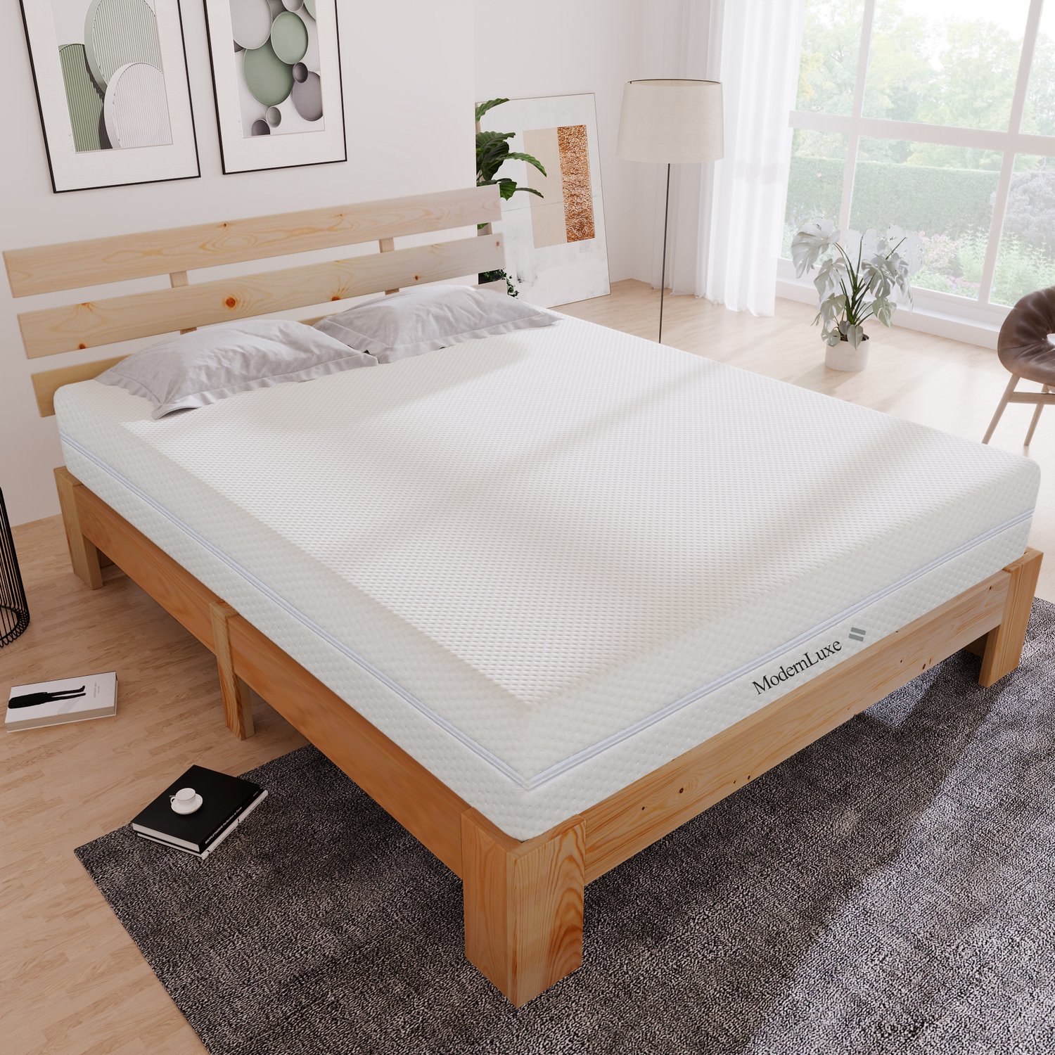 Wishdor Koudschuimmatras - Zeven ligzones en keerbaar met H2 en H3 - Afneembare tijk met rondomrits, wasbaar op 60 °C - Antislip onderzijde - Voor buik, rug- en zijslapers - Wit - 200 x 160 x 20 cm