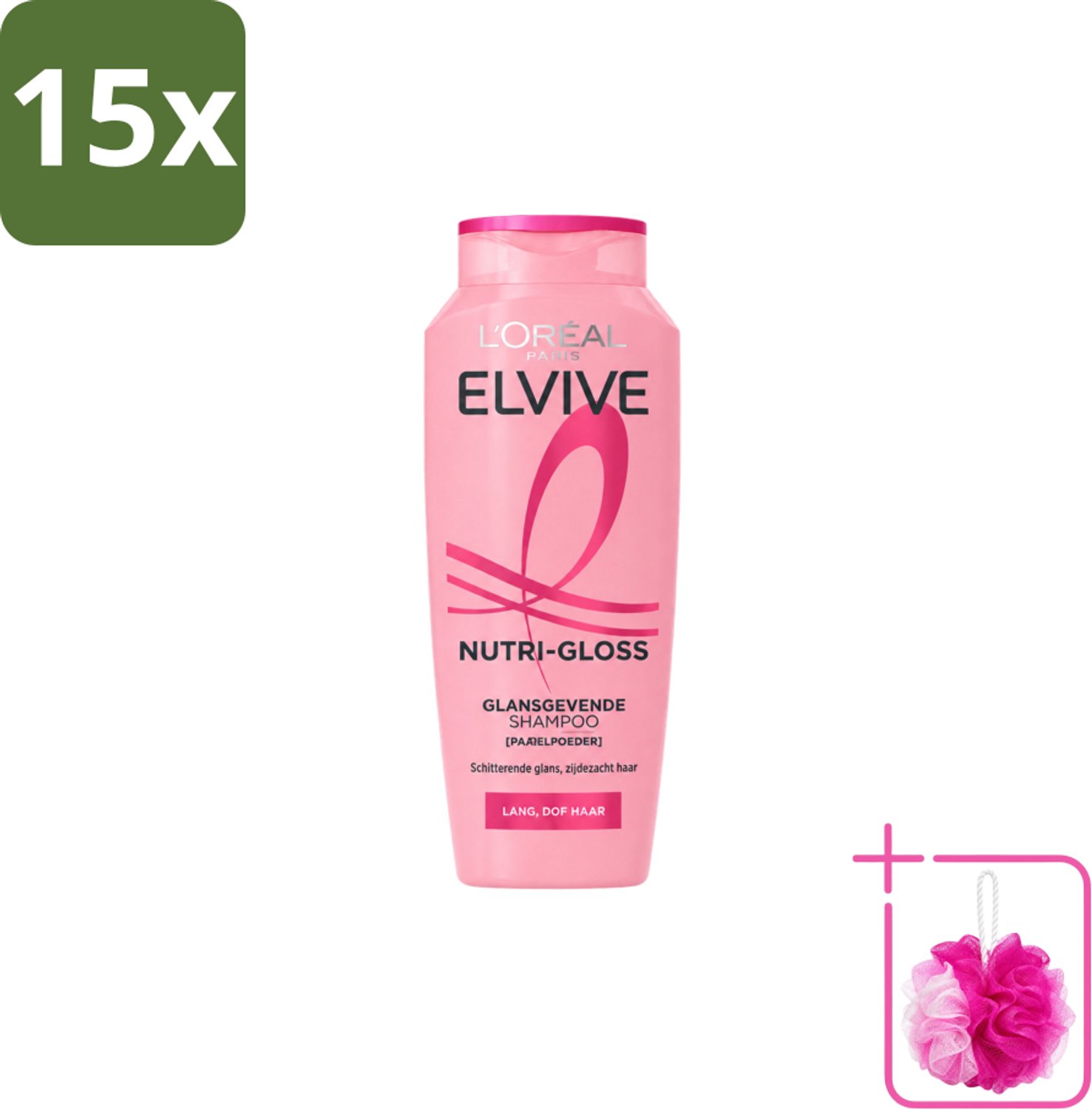 15 x L’Oréal Paris Elvive – Shampoo – Nutri Gloss – 200 ml - Bulkverpakking - Lang haar - Douchemop - Glans