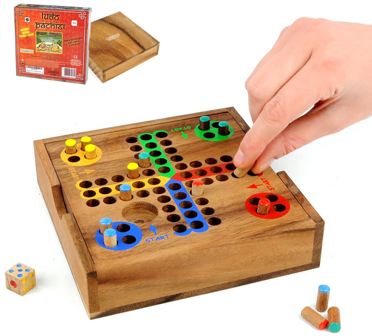 Houten Bordspel Ludo - Reisversie in Teakhout