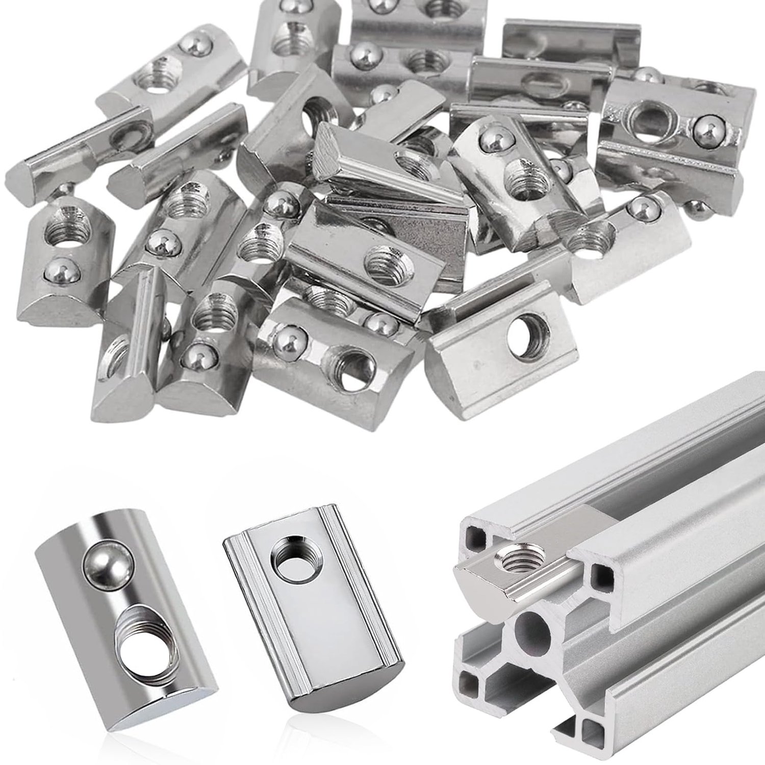 60 Stuks M6 Slide Nuts met Centreringsbal voor Aluminium Profiel