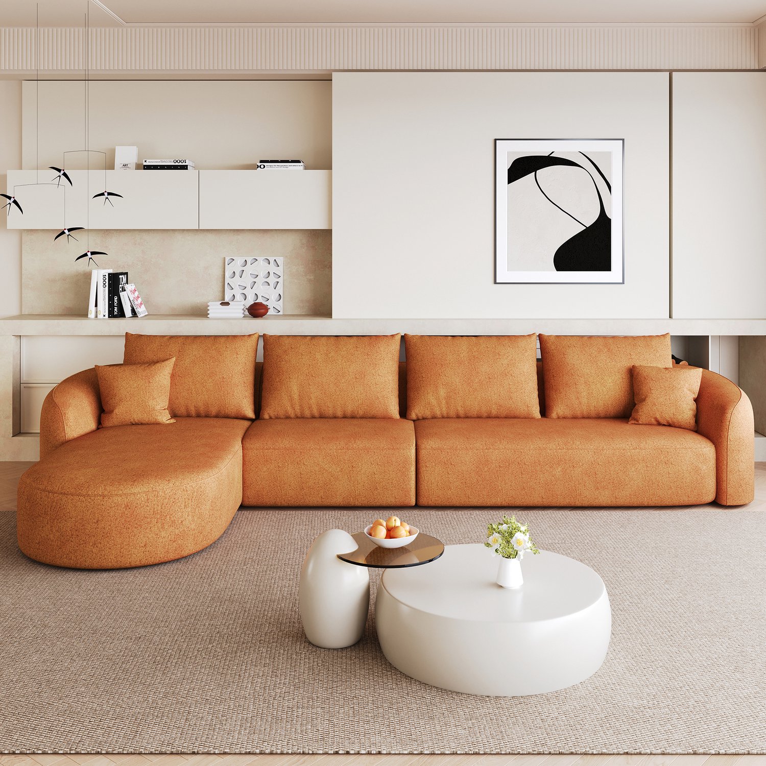 Wishdor Hoekbank in L-vorm - Modulaire bank met zachte stoffen bekleding - Hoogelastische schuimvulling - Geen montage nodig - Voor woonkamer slaapkamer en appartement - Oranje - 336 x 168 x 85 cm