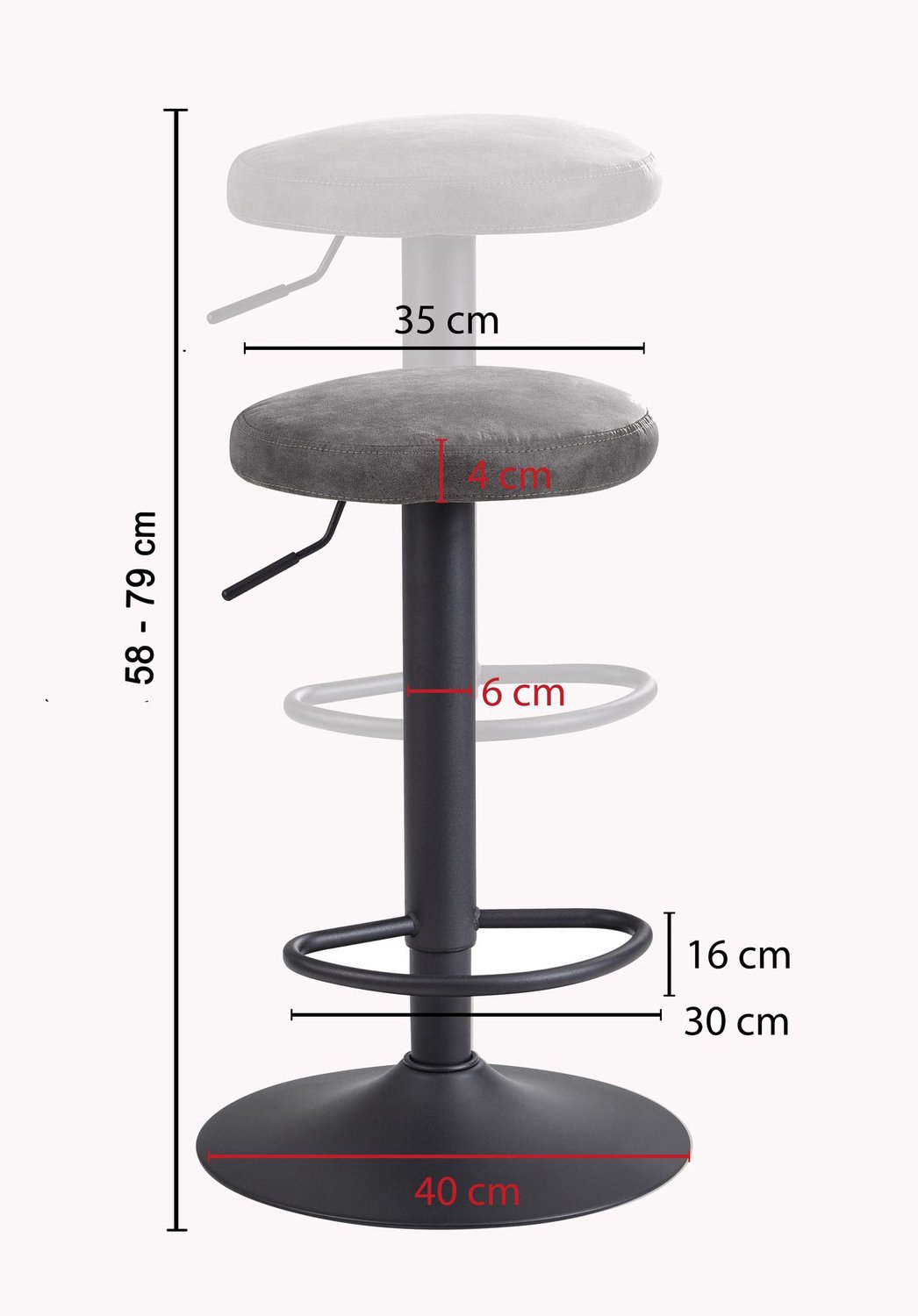 Cosmo Casa Barkruk - Grijs stof - Zithoogte 79 cm