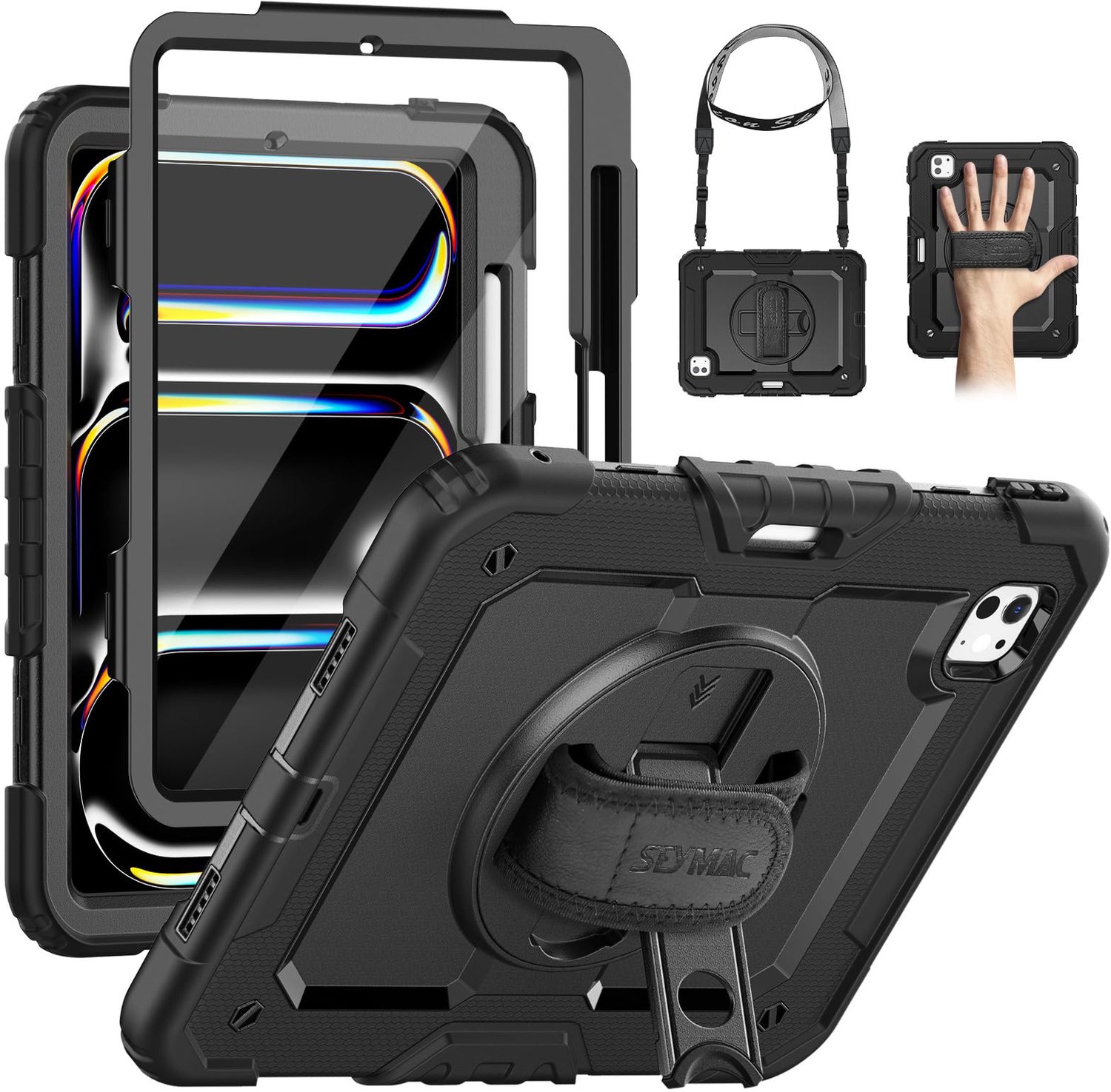 Shockproof Case voor iPad Pro 11 Inch 2024/2025 met Schermbeschermer en 360° Draaistandaard
