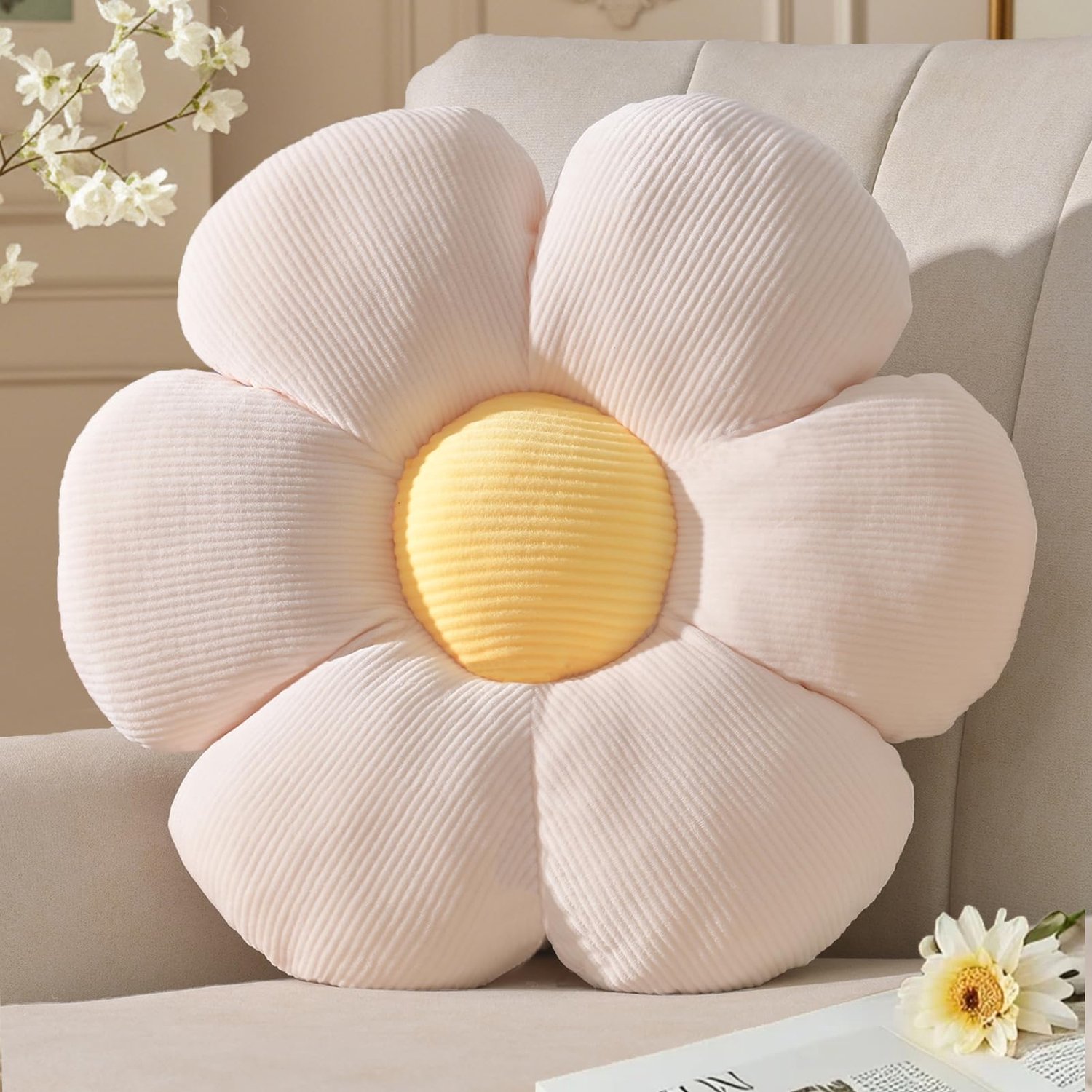 Bloem Kussen Crème Wit 39 cm