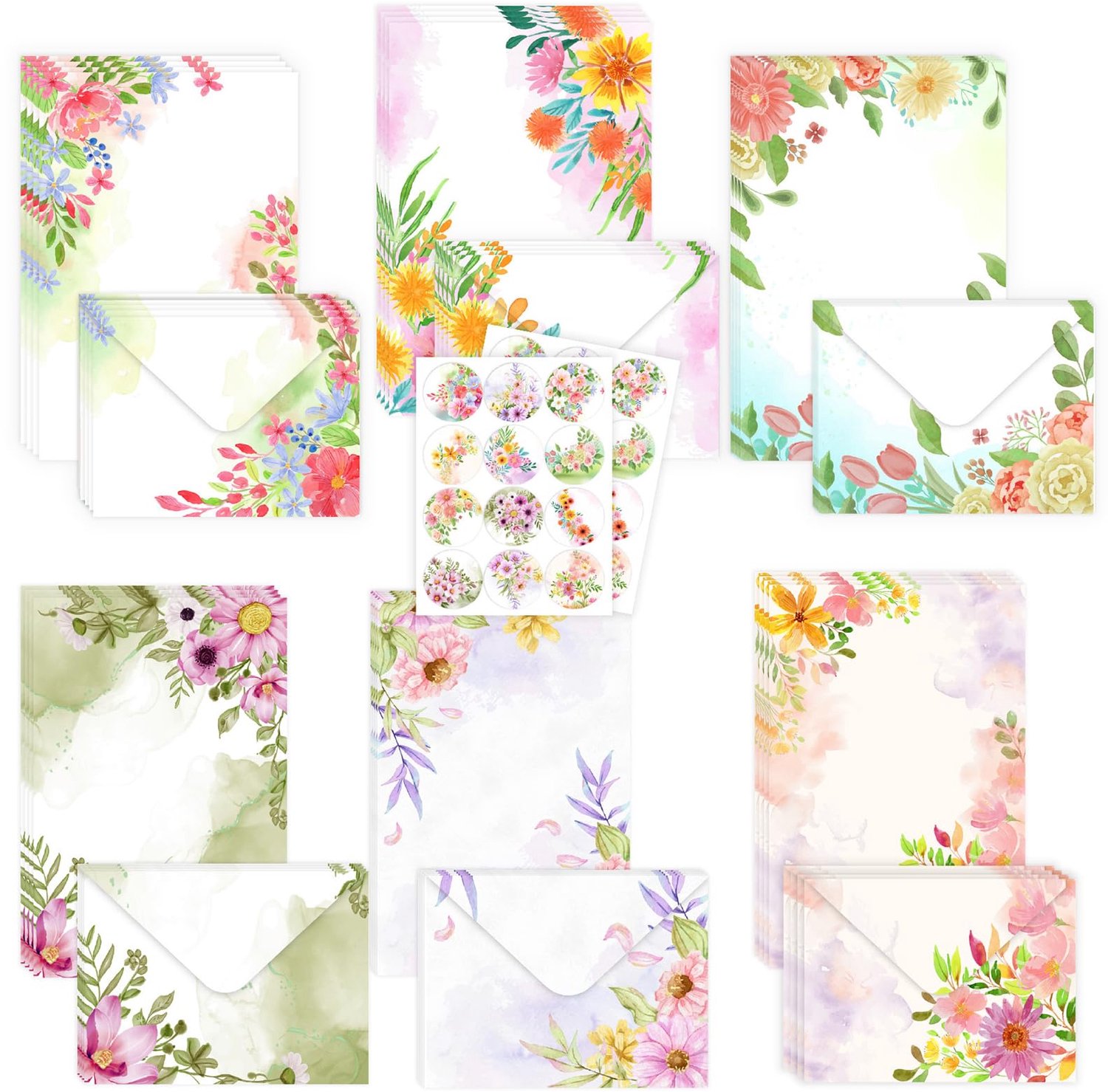 Set van 72 Stuks Aquarel Briefpapier met Enveloppen en Stickers