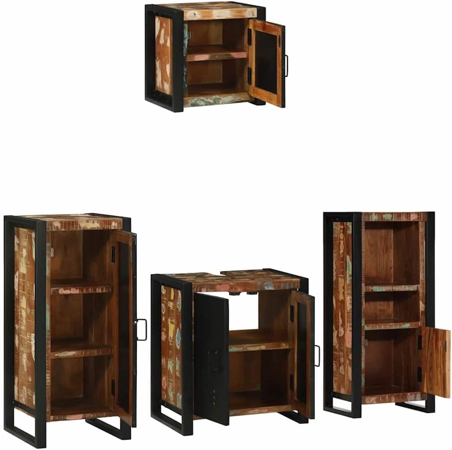 Badkamermeubelset 4 stuks meerkleurig en zwart met 2 kasten en 2