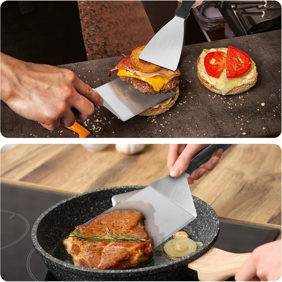 Spatels, roestvrij staal met ABS-kunststof handgreep, ideale grillaccessoires voor Smash Burger, vaatwasmachinebestendig — afbeelding 4