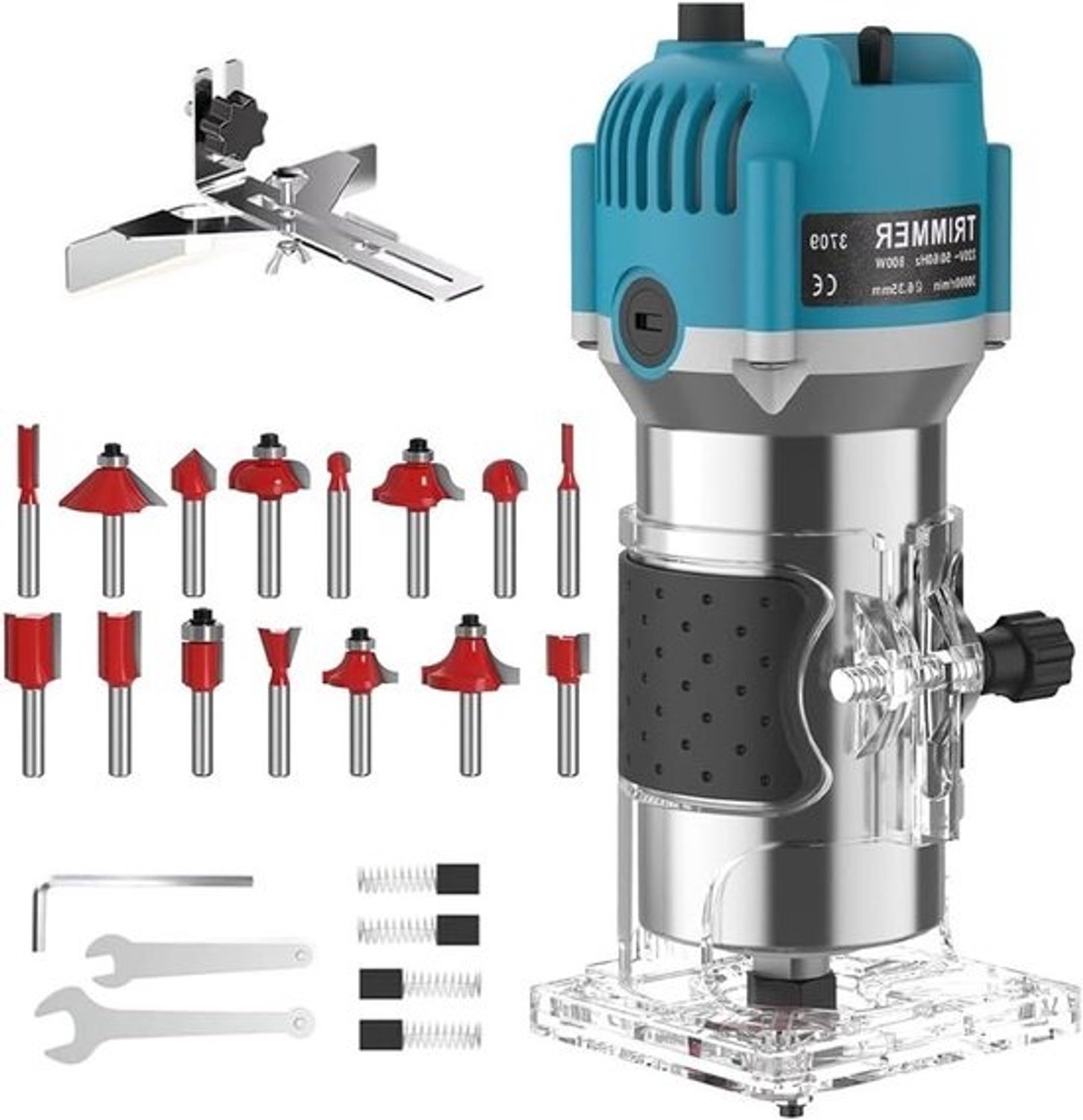 Handrouter voor houtbewerking - Compacte frees - Meubels vormgeven - Hoge precisie - 800W vermogen - Blauw