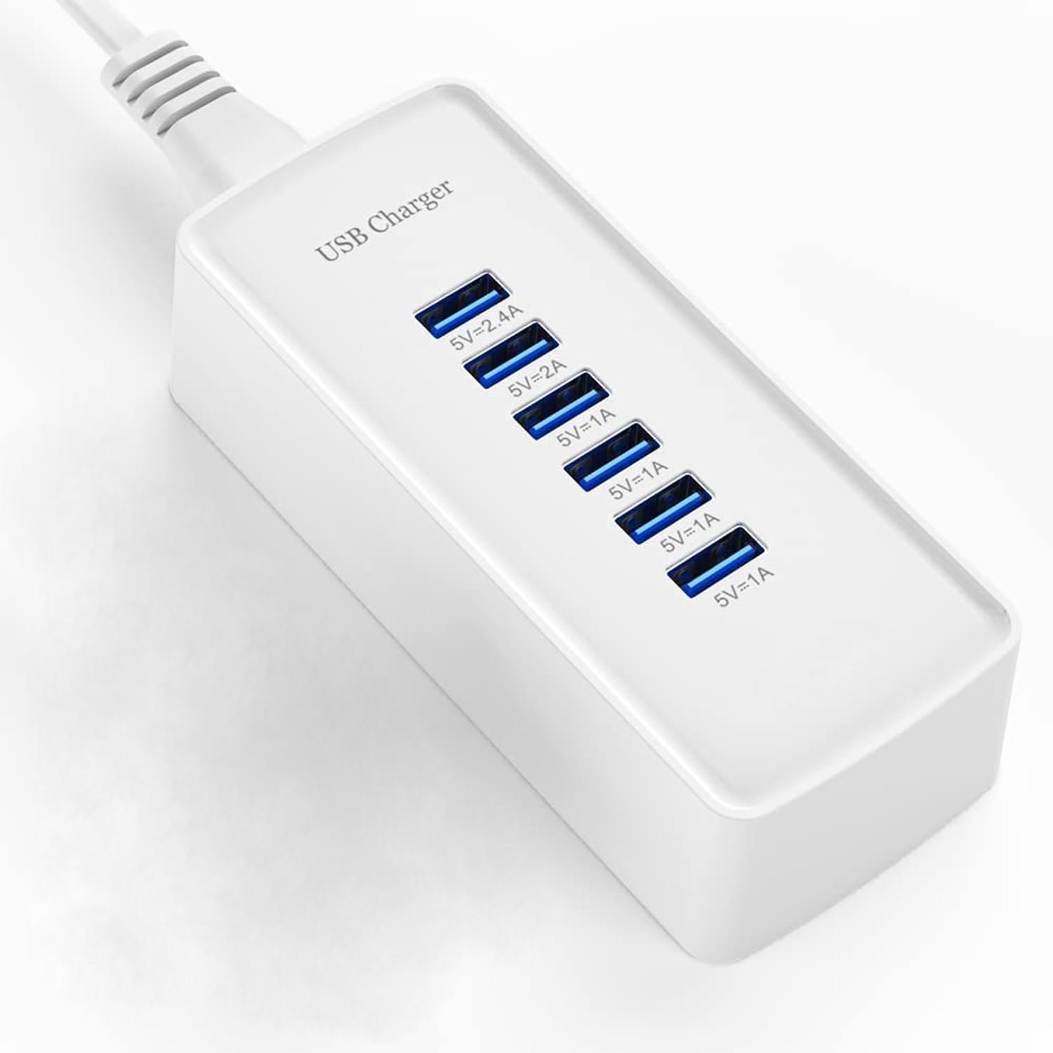 Draagbare 6-poorts oplaadstation, geschikt voor verschillende apparaten, compatibel met iPhone iPad, USB-opladers van Samsung, Google, Xiaomi, Huawei en anderen