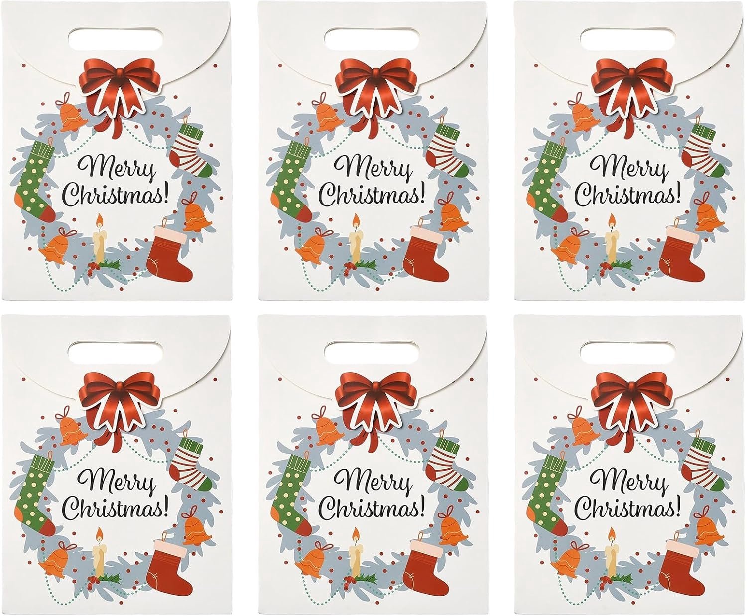 6 stuks kerst papieren geschenkzakken met handvat