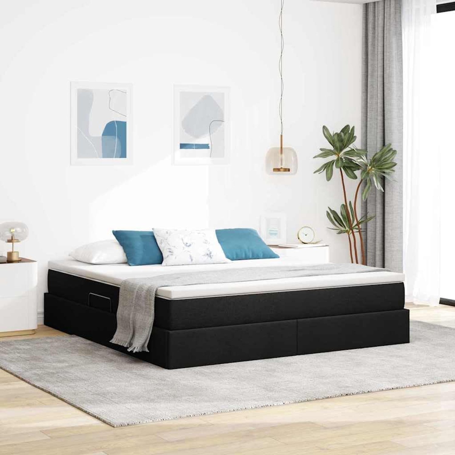Opbergbed met matras modern minimalistisch 160 x 200 cm Zwart