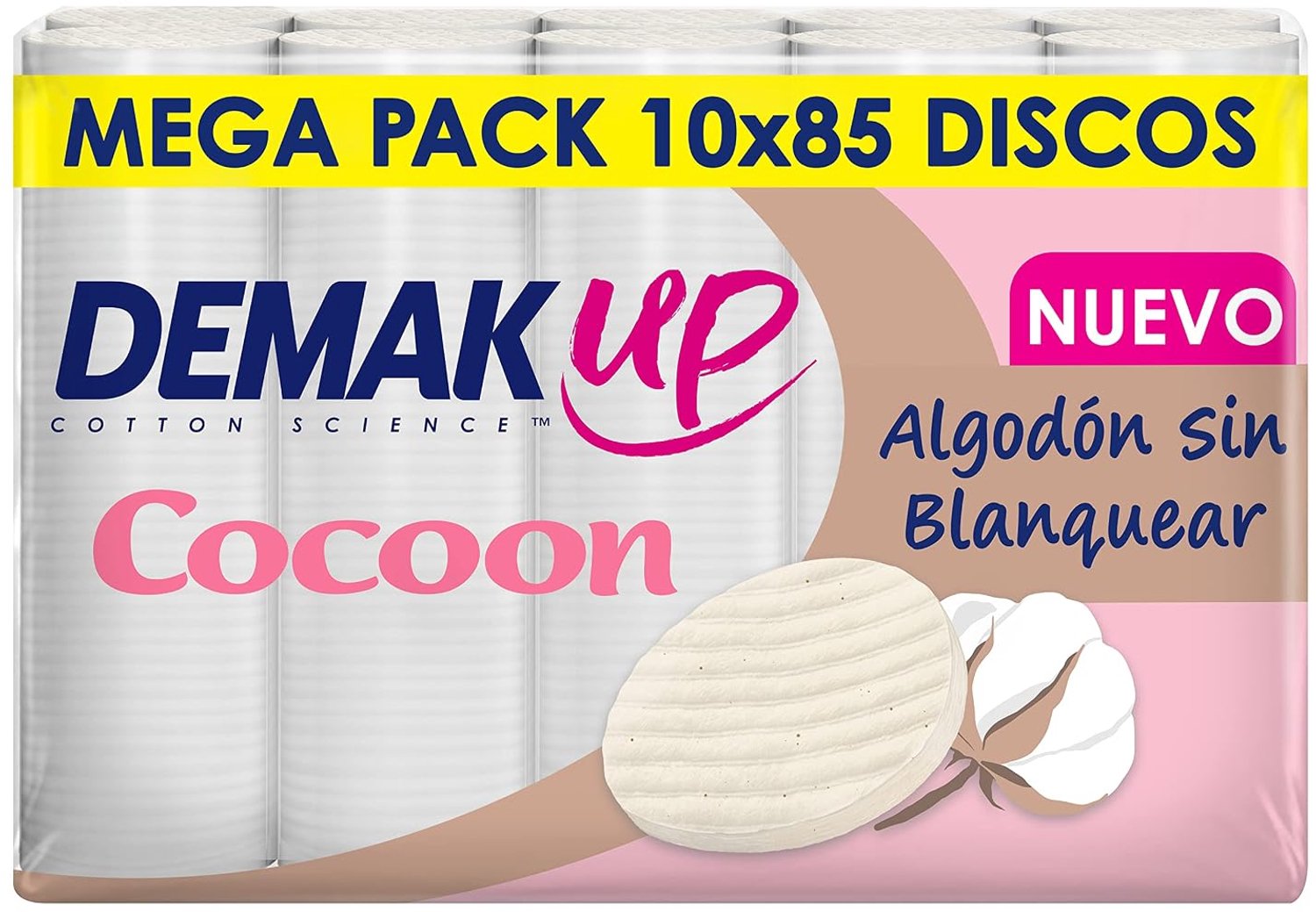 Demak'Up Cocoon Katoenpads 850 Stuks - 3D Textuur, Ongebleekt