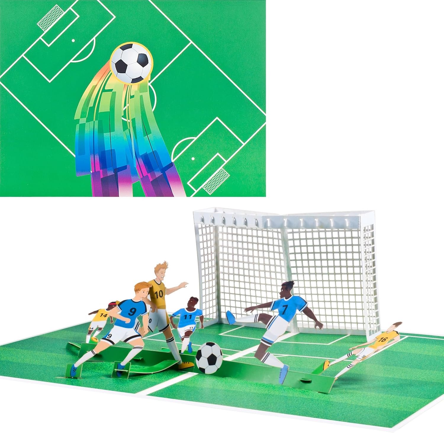 3D verjaardagskaart, pop-up voetbalwenskaart, afstudeerwenskaart, uitnodigingskaart, met berichtenkaart