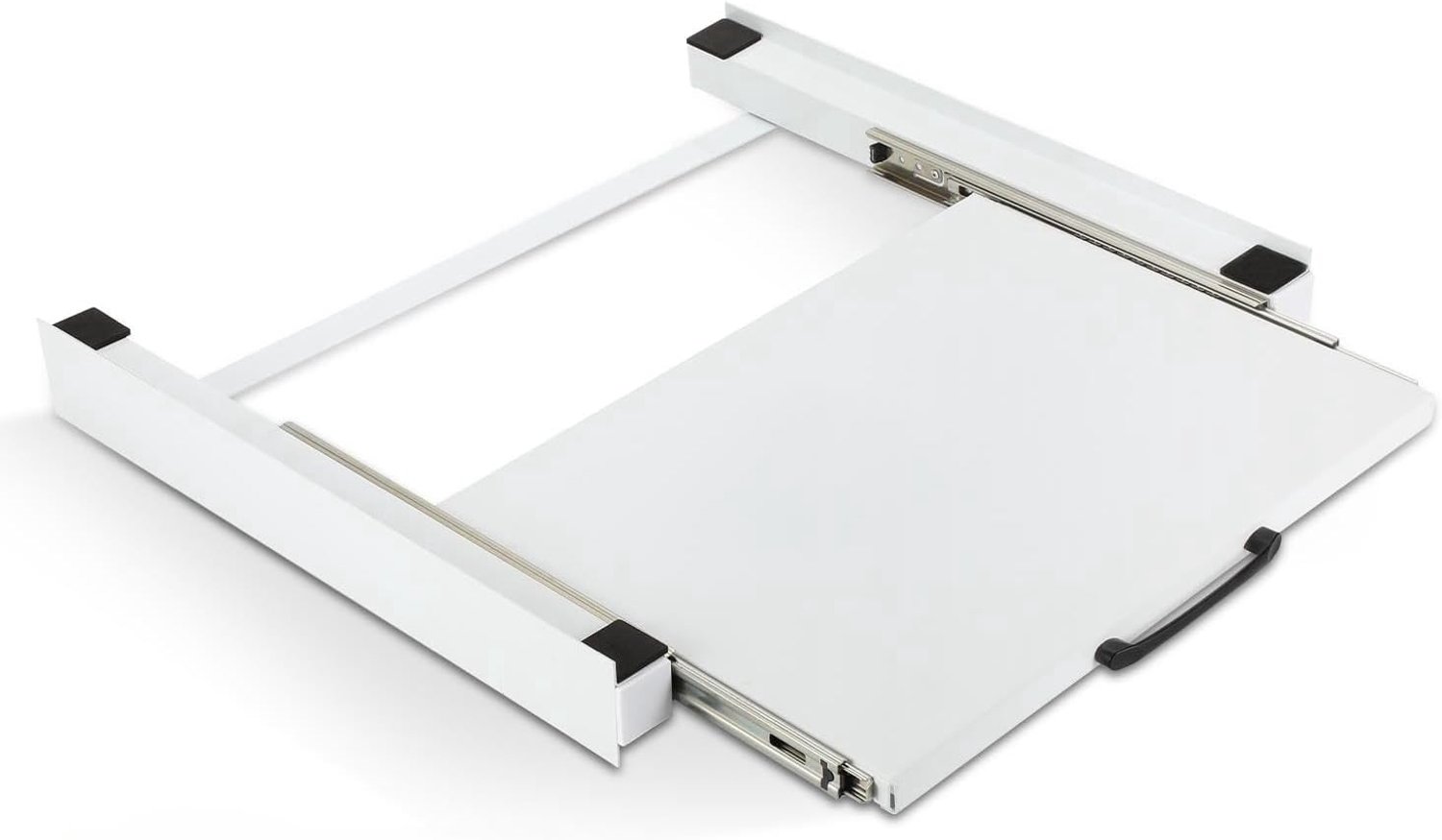 Tussenbouwframe met uittrekplaat en sjorband, wit, ruimtebesparende oplossing voor wasmachines en drogers, geschikt voor alle apparaten met de afmetingen 60 x 60 cm