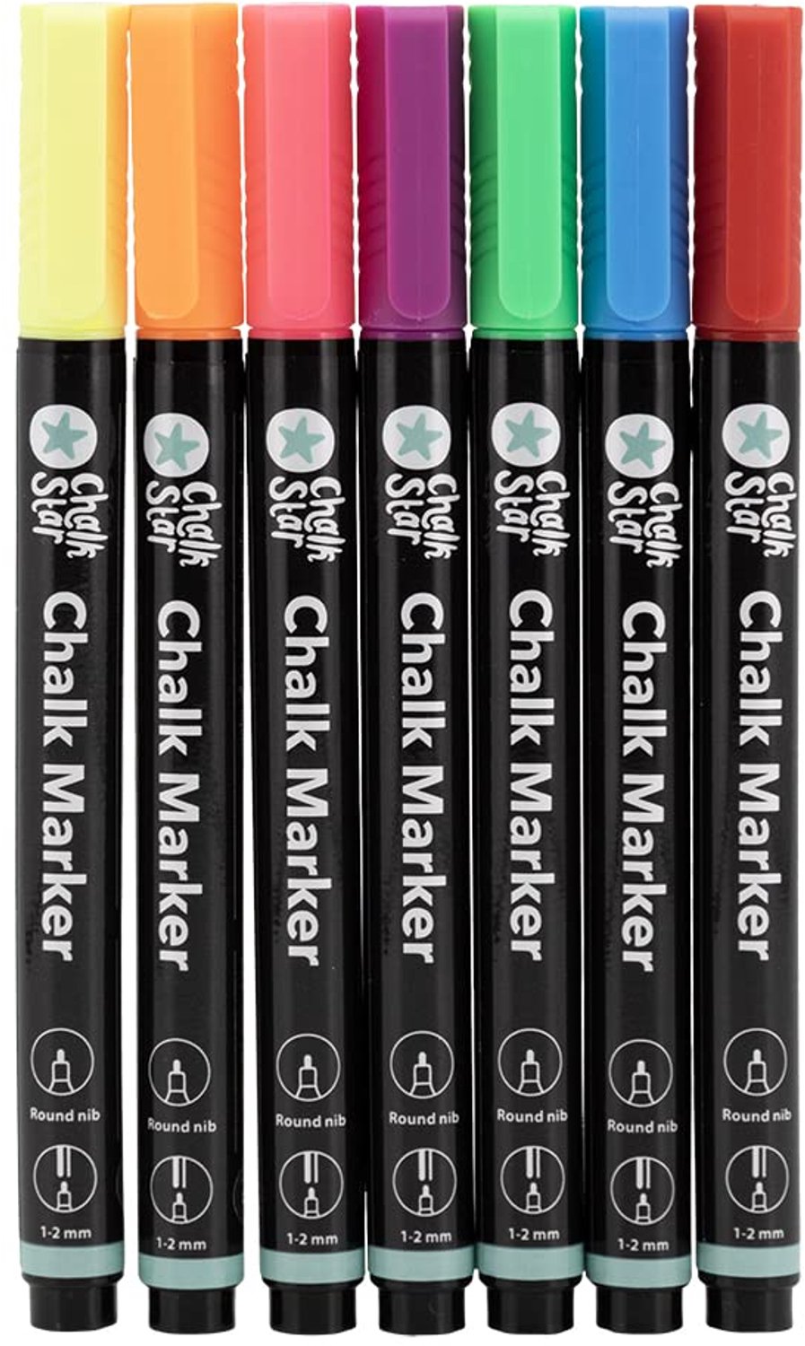 Chalk Star Vloeibare Chalk Markers Set - 7 Kleuren, Ronde Punt 1-2mm
