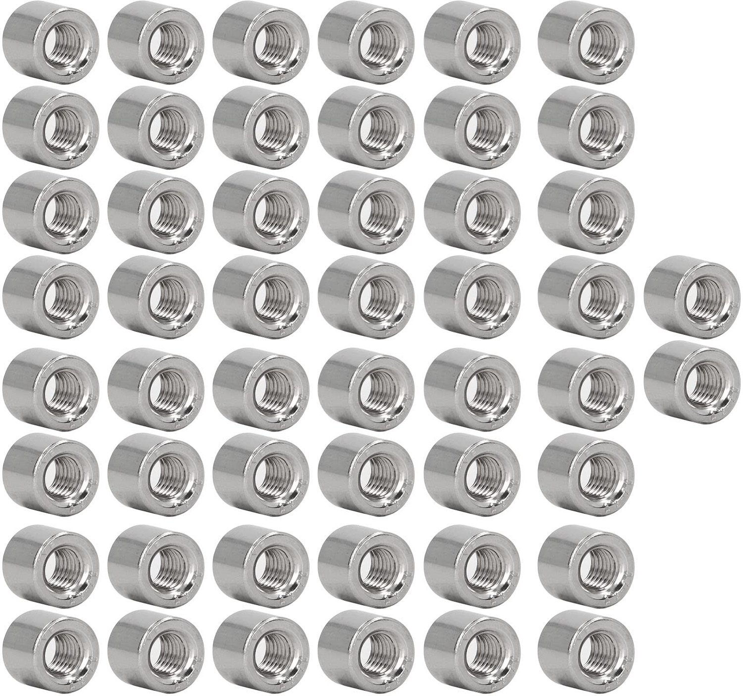 Koppelmoer Ronde - 50 Stuks - M6 x 1.0 mm - 9 mm Lengte - Roestvrij Staal - Volledig Schroefdraad - Stevig en Duurzaam - Moer