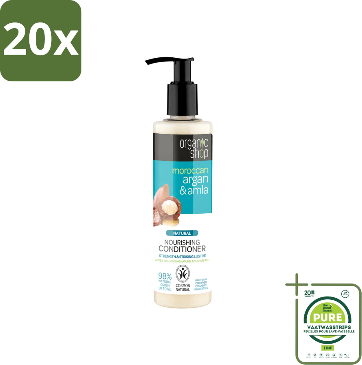 20 x Organic Shop - Conditioner Argan & Amla - Hydraterend en Verzorgend - 280 ml - Grootverpakking - Vaatwasstrips - Gekleurd Haar - Glans - Voeding - Natuurlijke Kleur - Haar Verzorging
