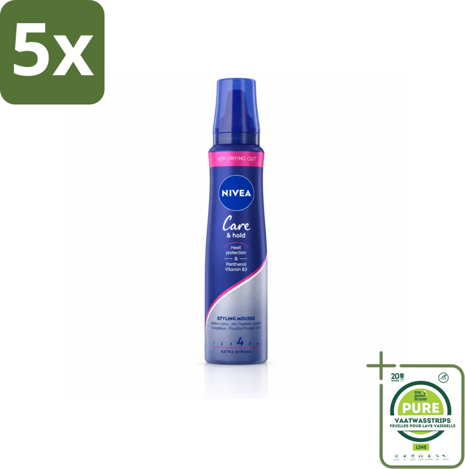 5 x NIVEA - Stylingschuim - Verzorging & Stevigheid - Hittebescherming - 150 ml - Grootverpakking - Vaatwasstrips - Haarverzorging - Stylingmousse - 24-uurs Fixatie - Hittebescherming - Haarstructuur