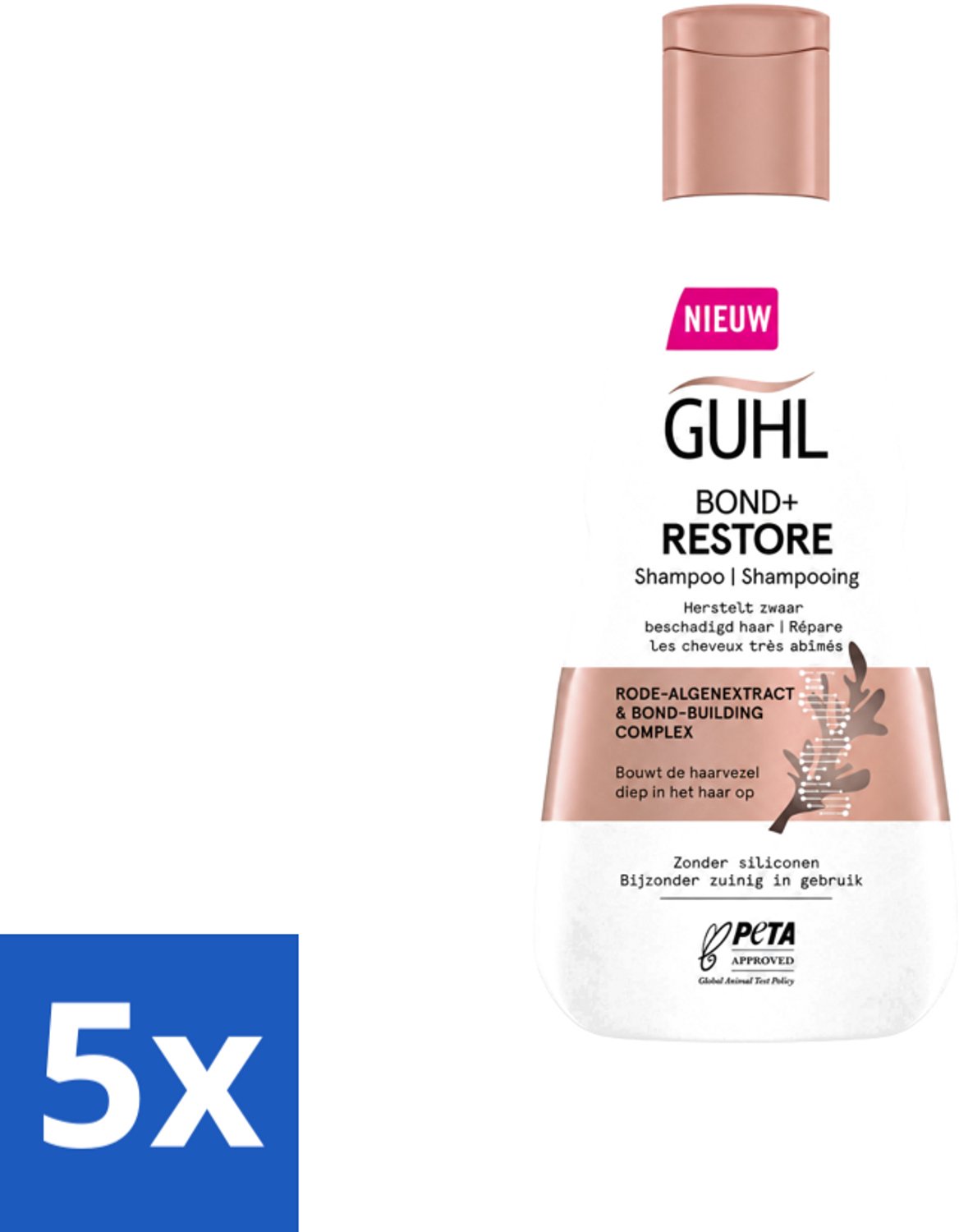 5 x Guhl - Shampoo - Bond+ Restore - 250 ml - Voordeelverpakking - 5 stuks
