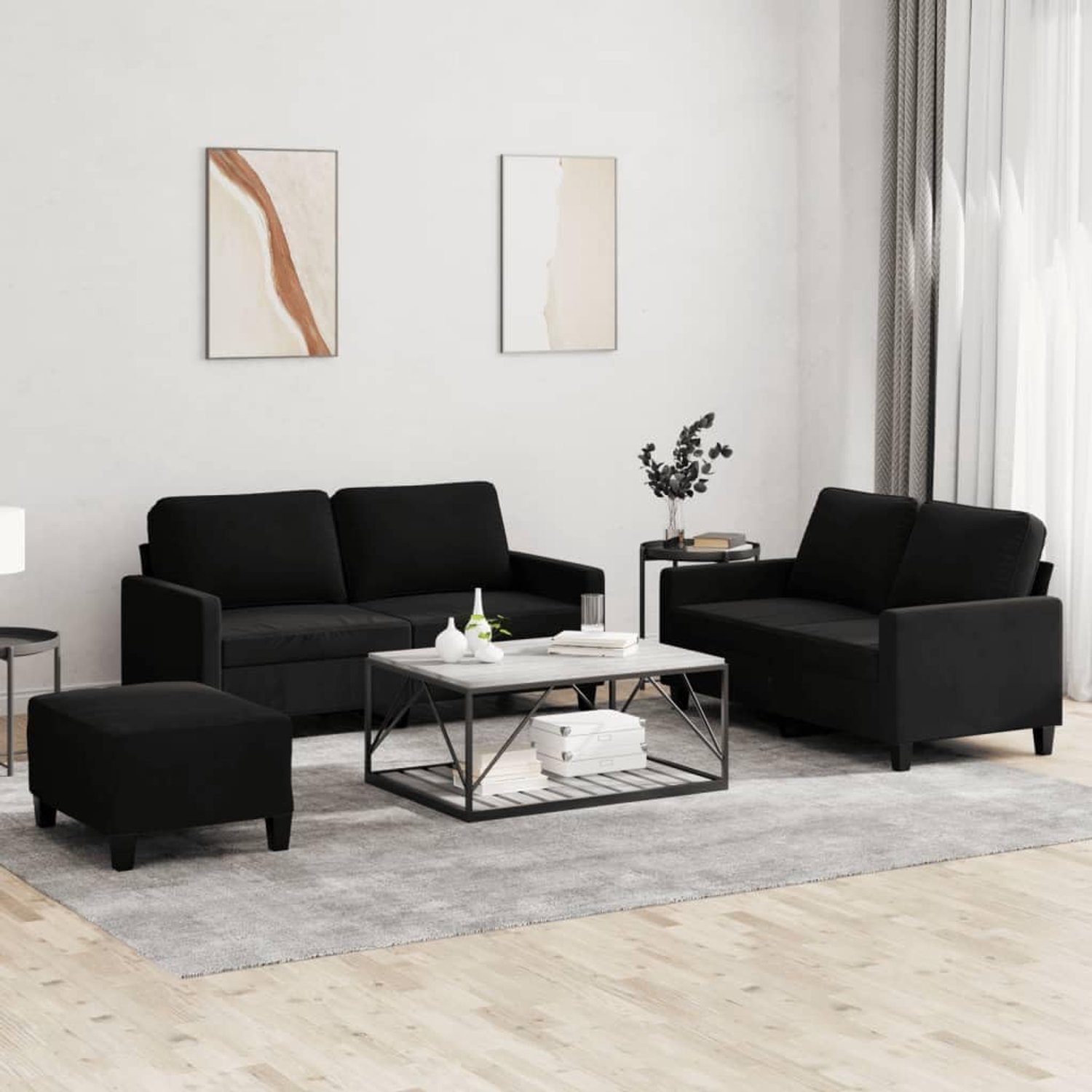 3-delige bankstel met kussen, zwart fluweel, zitmeubel, met zachte fluwelen bekleding en robuust frame