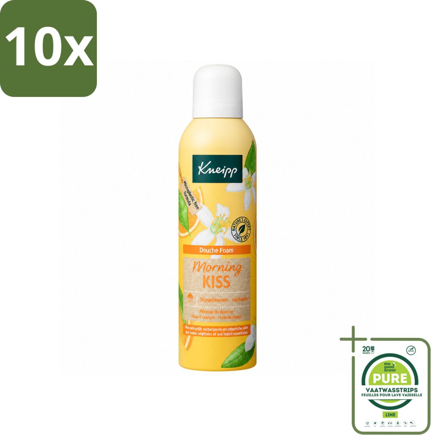 10 x Kneipp - Douche schuim - Morning Kiss - Oranjebloesem - 200 ml - Grootverpakking - Vaatwasstrips - Douche Foam - Ochtendritueel - Natuurlijke Verzorging - Oranjebloesem - Schuim Voor Douche