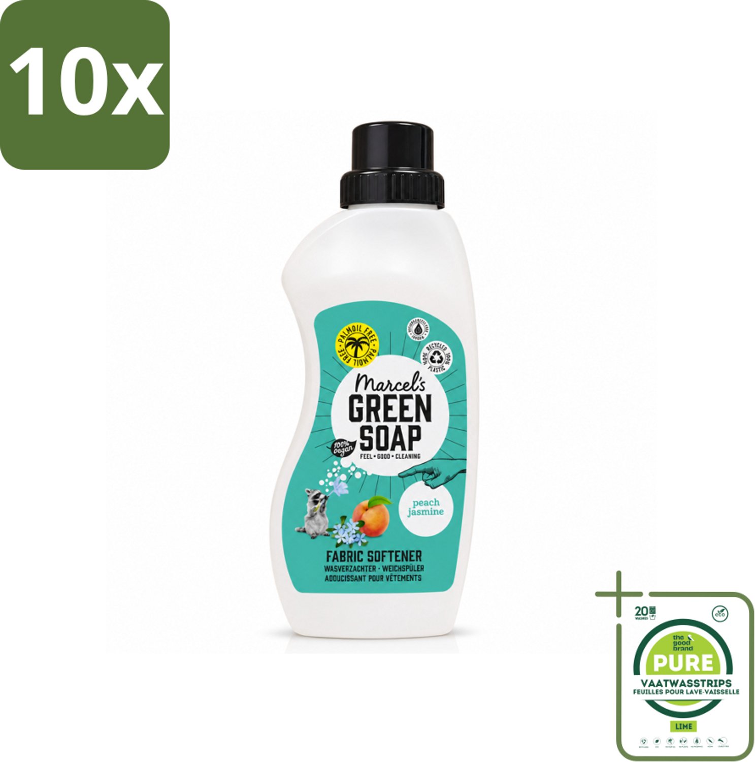 10 x Marcel's Green Soap - Wasverzachter - Perzik & Jasmijn - Zachte frisheid - 30 Wasbeurten - 750 ml - Grootverpakking - Vaatwasstrips - Wasverzachter - Wasmiddel - Wasgoed - Zachte Kleding - Frisse Geur