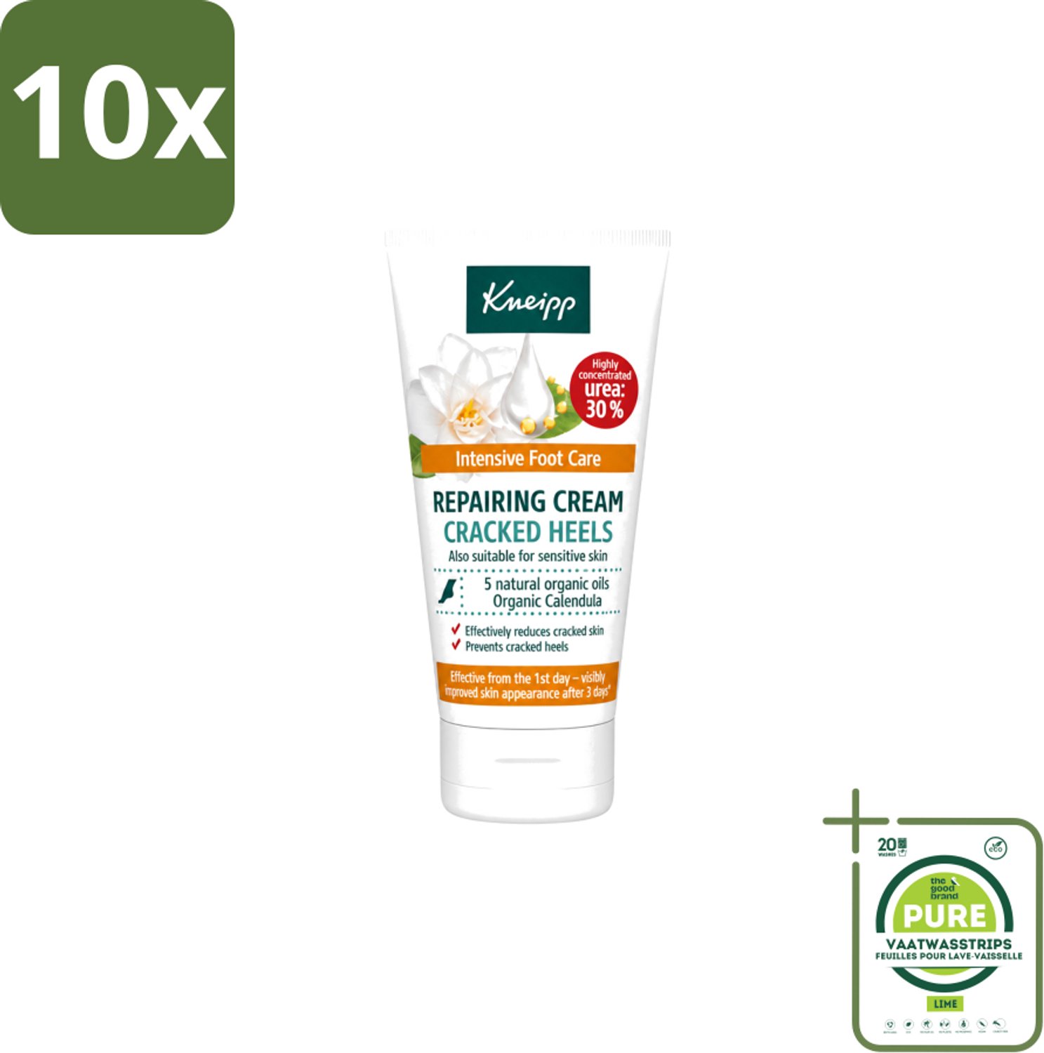 10 x Kneipp - Hielklovencrème - 30 % ureum - Geschikt voor diabetici - 50 ml - Grootverpakking - Vaatwasstrips - Kneipp Hielklovencrème - 30% Ureum - Droge Hielen - Gebarsten Hielen - Voetverzorging