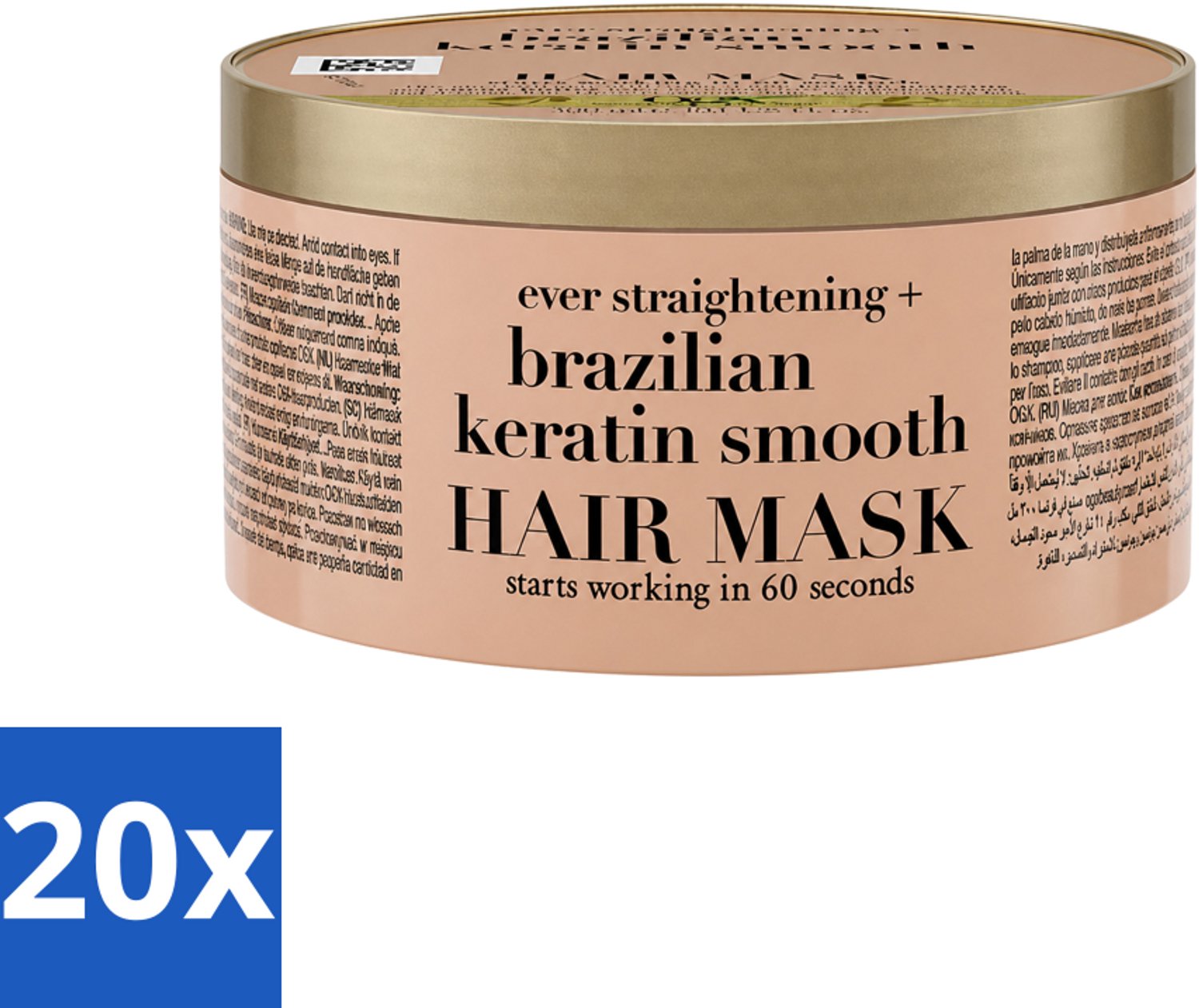20 x OGX - Brazilian Keratin Smooth - Haarmasker - Herstel & Glans - Voor Zijdezacht Haar - 300 ml - Voordeelverpakking - 20 stuks