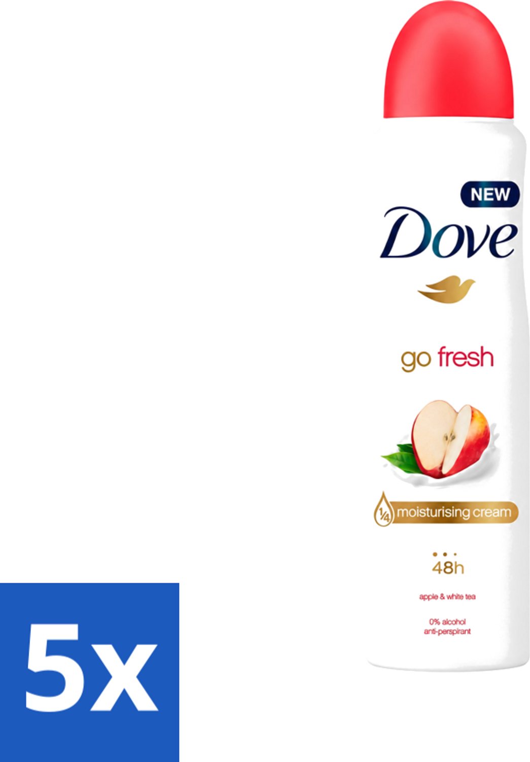 5 x Dove - Deodorant - Go Fresh Apple & White Tea - Verfrissend en fruitig - 250 ml - Voordeelverpakking - 5 stuks