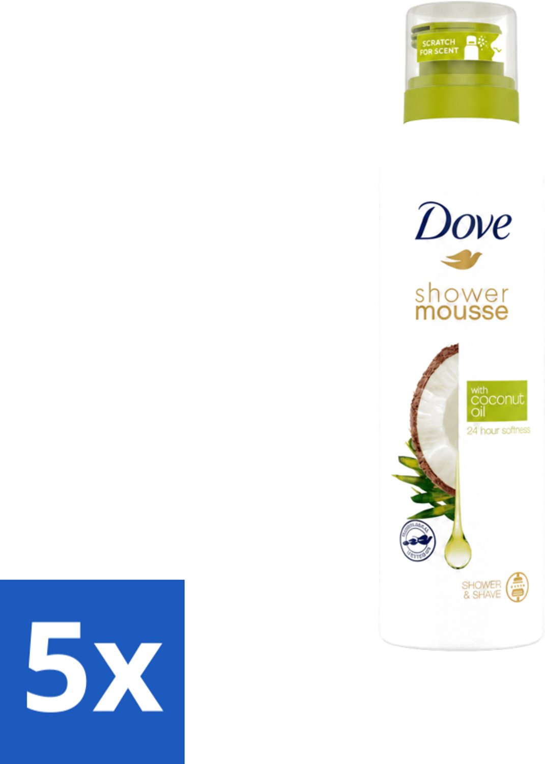 5 x Dove - Douchemousse - Coconut Oil - Voedend en verzorgend - 200 ml - Voordeelverpakking - 5 stuks
