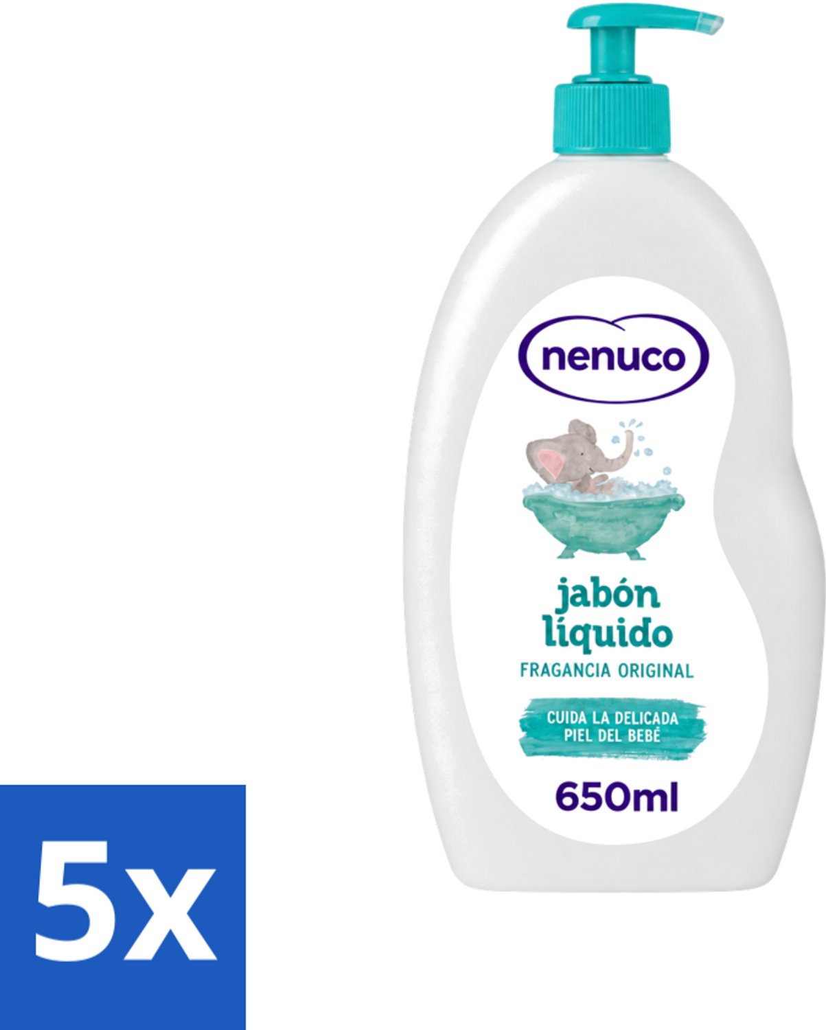 5 x Nenuco - Jabon Líquido - Vloeibare Zeep - Originele Geur - Met Doseerpomp - 650 ml - Voordeelverpakking - 5 stuks