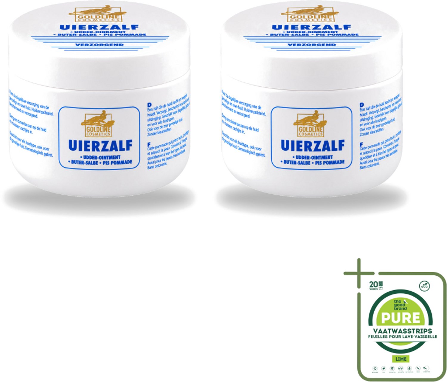 2 x Goldline - Uierzalf - Bodycrème - Beschermend - 250 ml - Grootverpakking - Vaatwasstrips - Uierzalf - Huidbescherming - Huidverzorging - Droge Huid - Gevoelige Huid