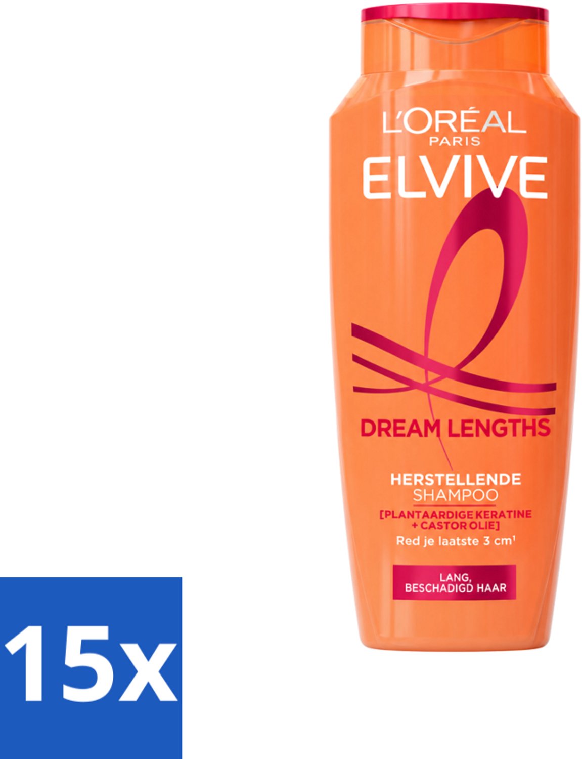15 x L'Oréal Paris Elvive - Shampoo - Dream Lengths - Voor Lang, Beschadigd Haar - 250 ml - Voordeelverpakking - 15 stuks
