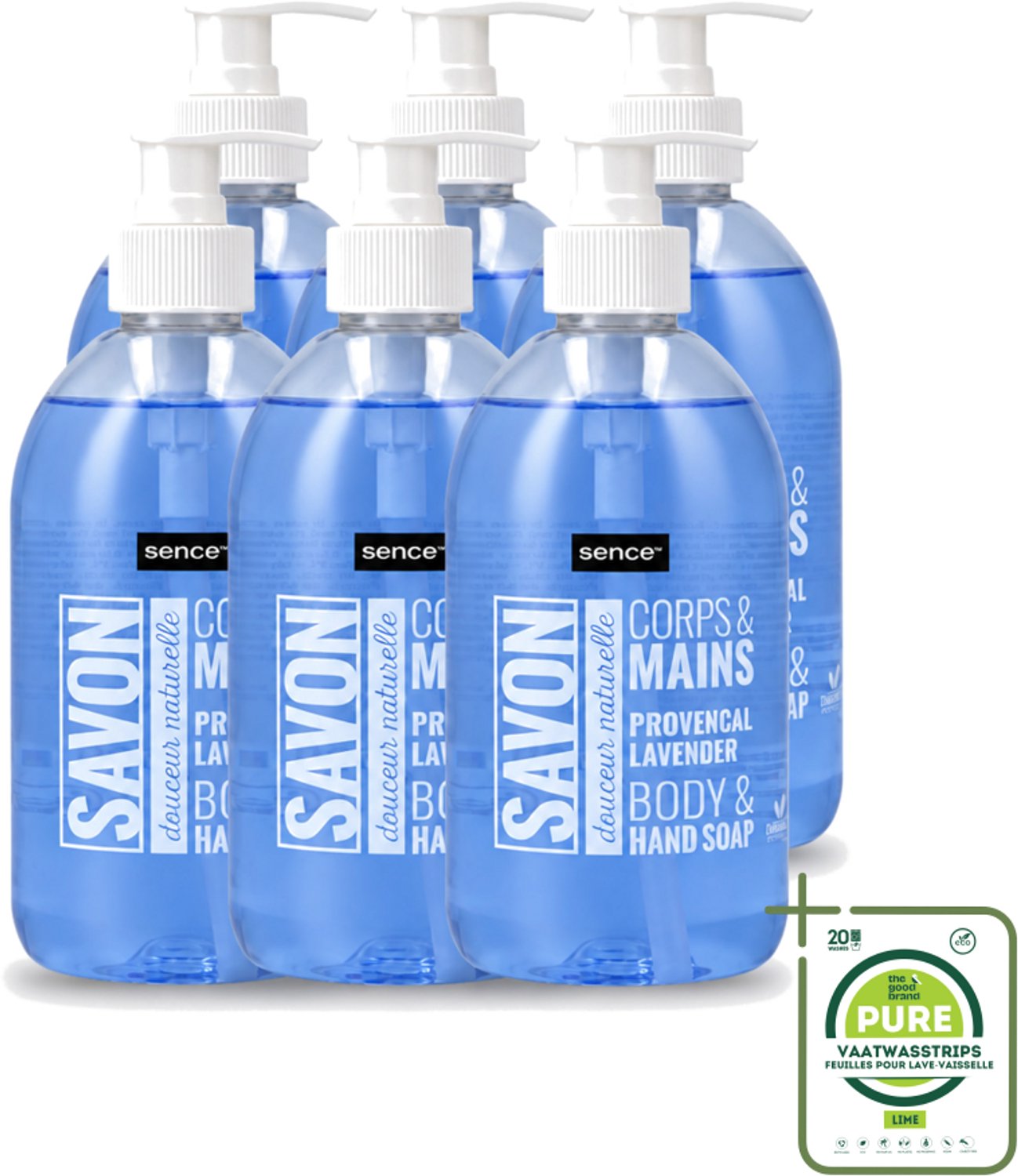 6 x Sence - Provencal Lavendel - Handzeep - Savon - 500 ml - Grootverpakking - Vaatwasstrips - Handzeep - Lavendel - Handen Reinigen - Zachte Handen - Kalmerende Geur