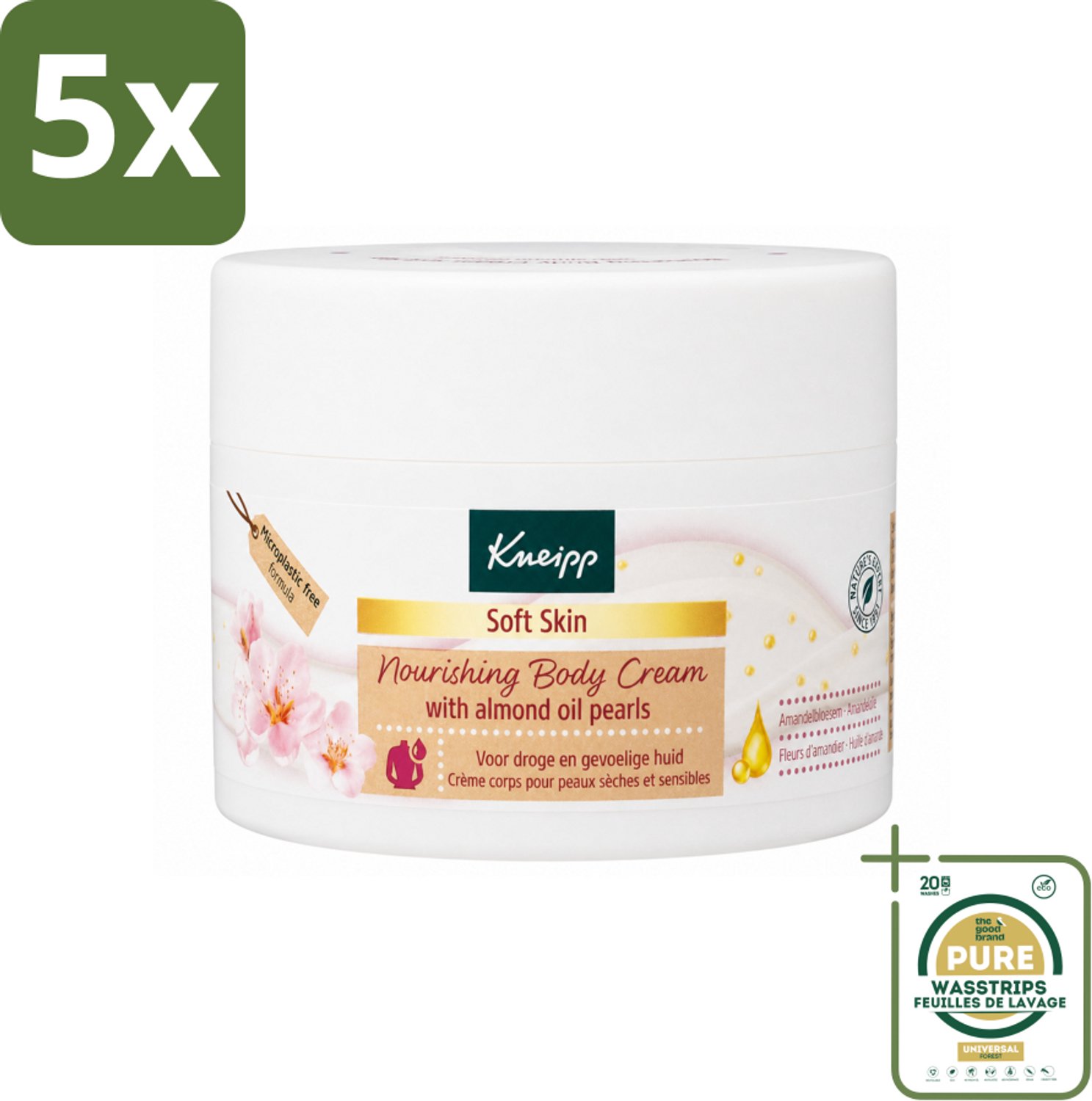 5 x Kneipp - Body crème - Soft Skin - Amandelbloesem - 200 ml - Wasstrips - Zachte Huid - Huidverzorging - Amandelolie - Shea Butter - Huidhydratatie