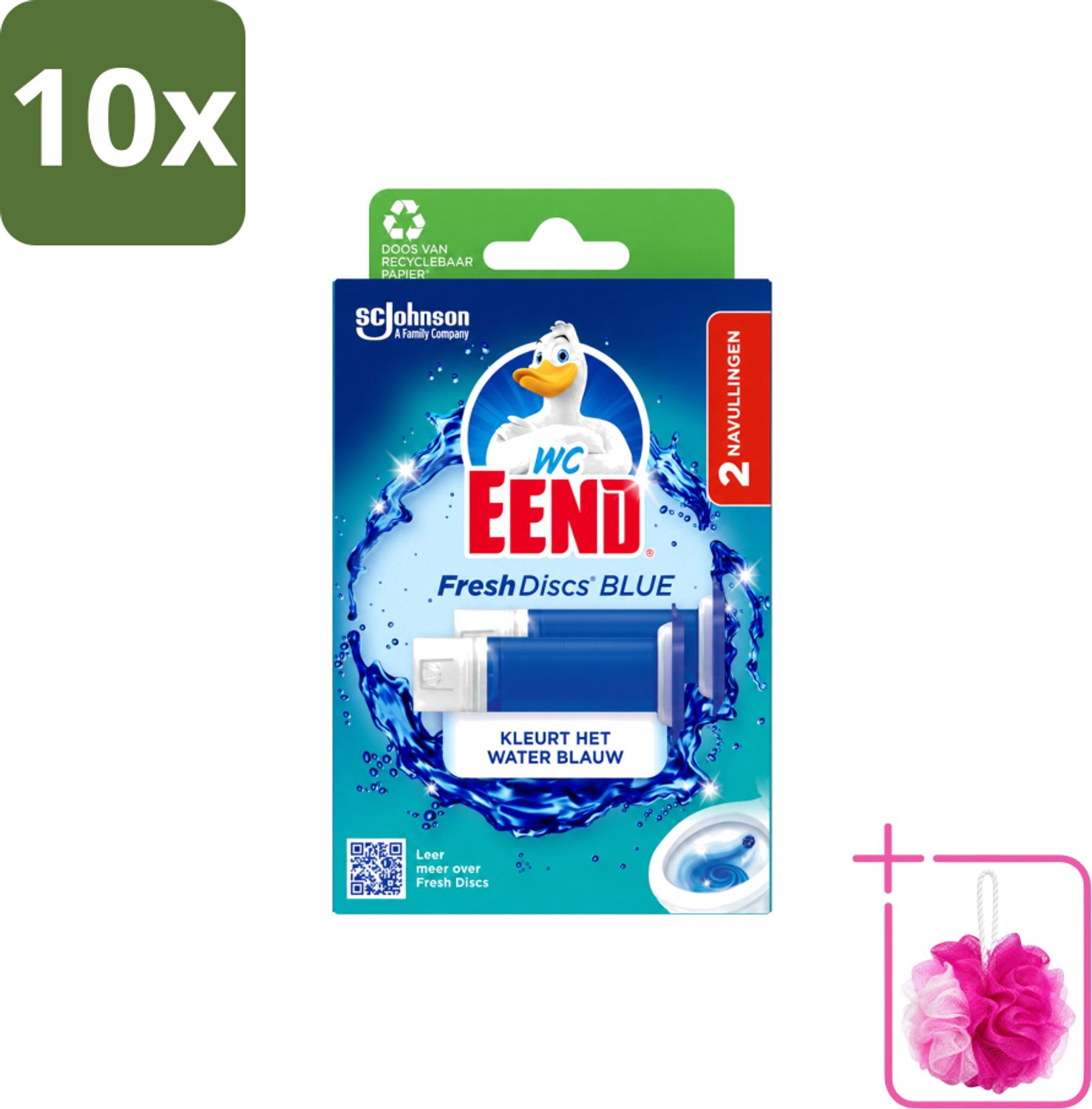 10 x WC Eend - Fresh Discs Coloring Blue - Duo Navulling - Kleurt Water Blauw & Verfrist - 72 ml - Bulkverpakking - Toiletgel - Douchemop - Toiletverzorging
