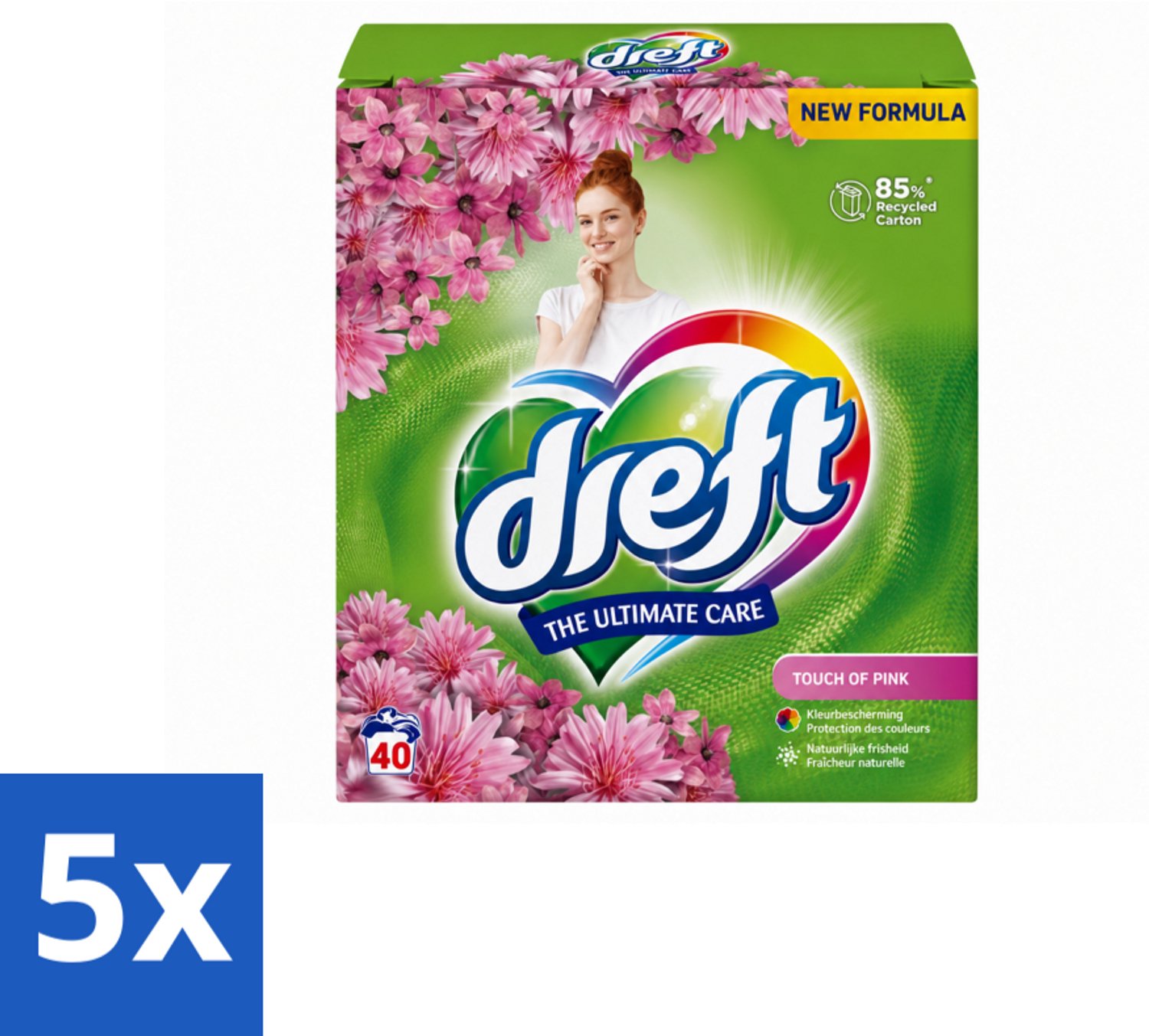 5 x Dreft – Touch Pink – Poeder Wasmiddel – 2,6 kg – 40 wasbeurten - Voordeelverpakking - 5 stuks